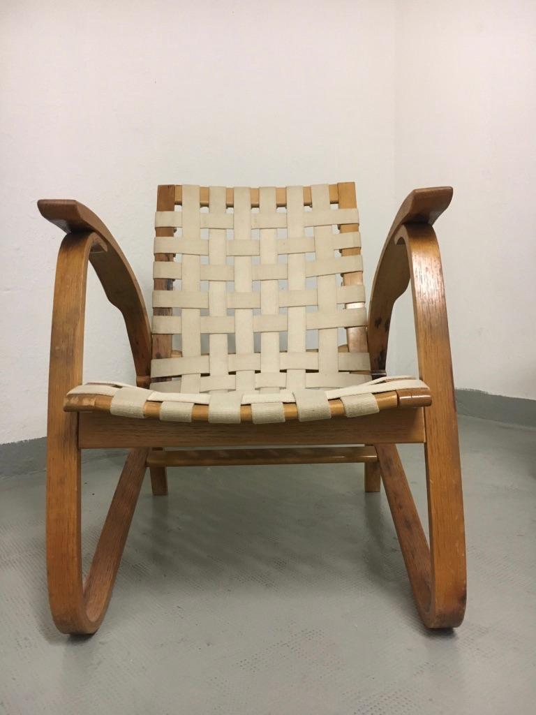 Pair of 1930s Bentwood, woven straps Armchairs by Jan Vanek.  3