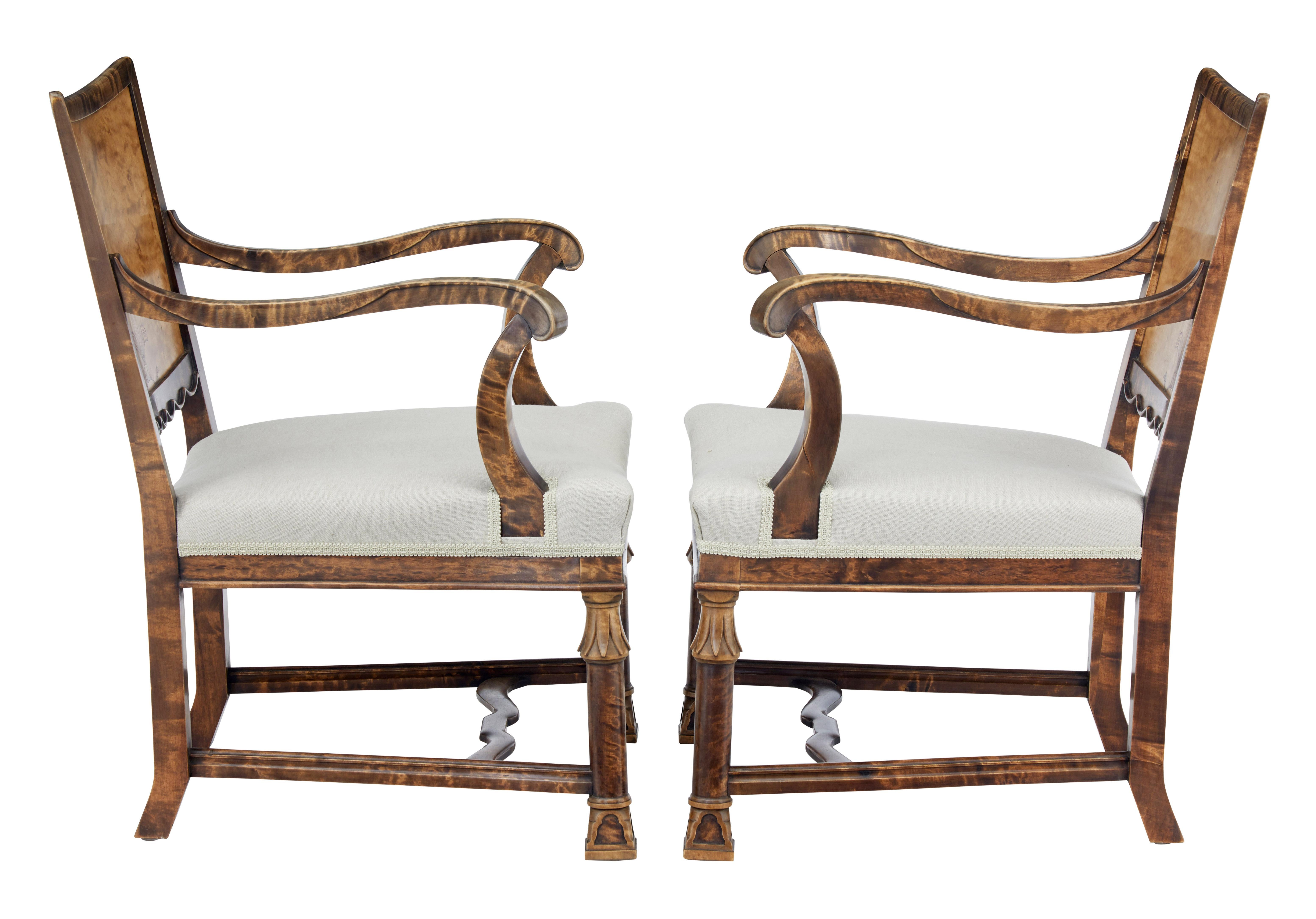 Pair of 1930s Art Deco Burr Birch Armchairs (Schwedisch)