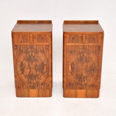 Pair of 1930's Art Deco Burr Walnut Bedside Cabinets