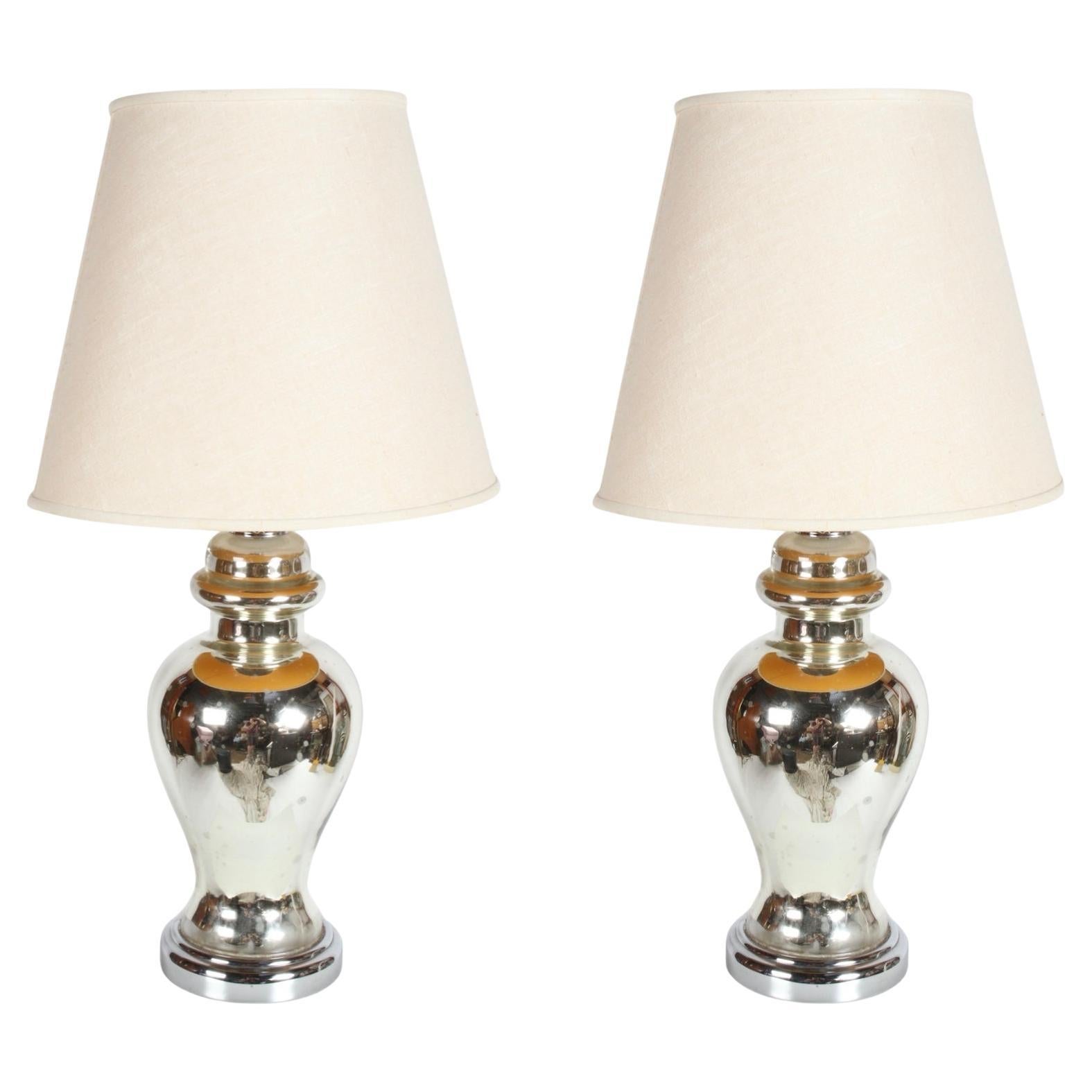 Pair of 1930s Art Deco Classical French Urn Form Mercury Glass Table Lamps