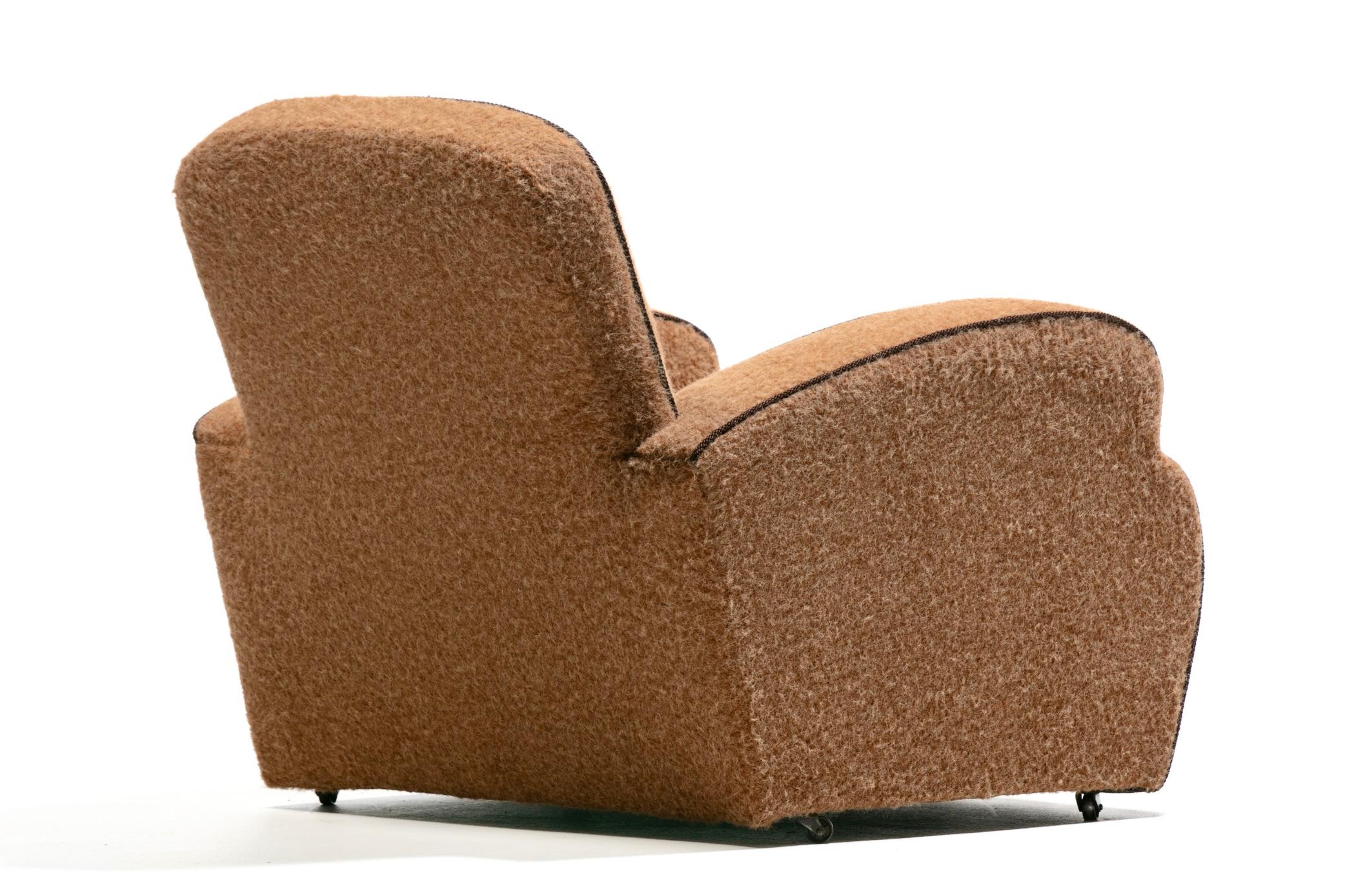 Pair of 1930s Art Deco Club Chairs in Truffle Cocoa Fabric with Chocolate Trim For Sale 4