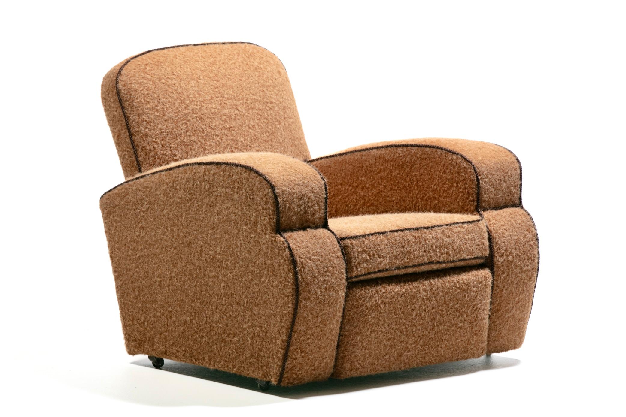 Pair of 1930s Art Deco Club Chairs in Truffle Cocoa Fabric with Chocolate Trim For Sale 6