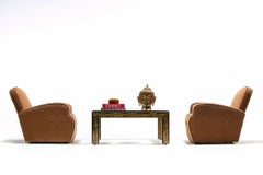 Pair of 1930s Art Deco Club Chairs in Truffle Cocoa Fabric with Chocolate Trim