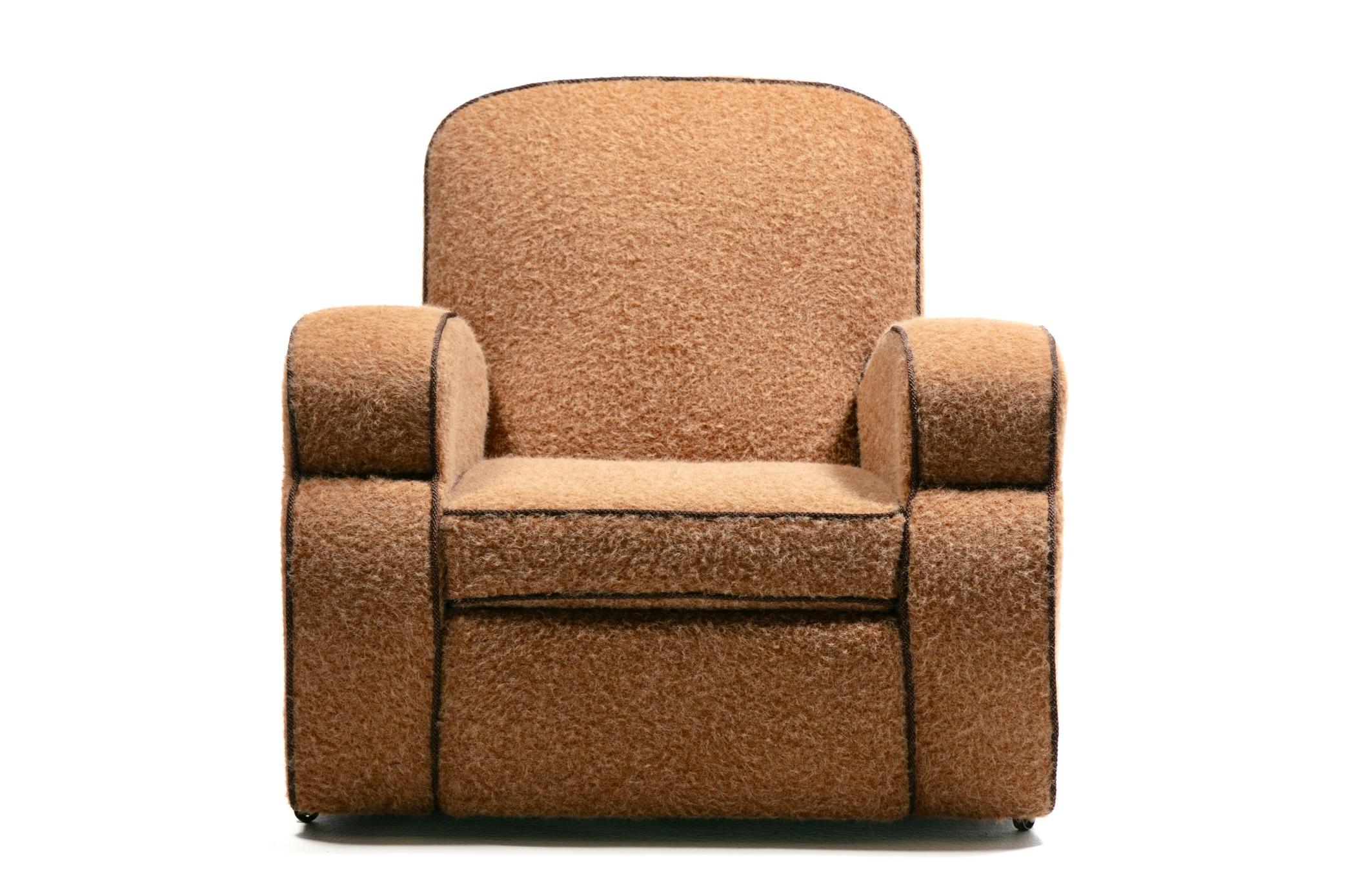 Upholstery Pair of 1930s Art Deco Club Chairs in Truffle Cocoa Fabric with Chocolate Trim For Sale