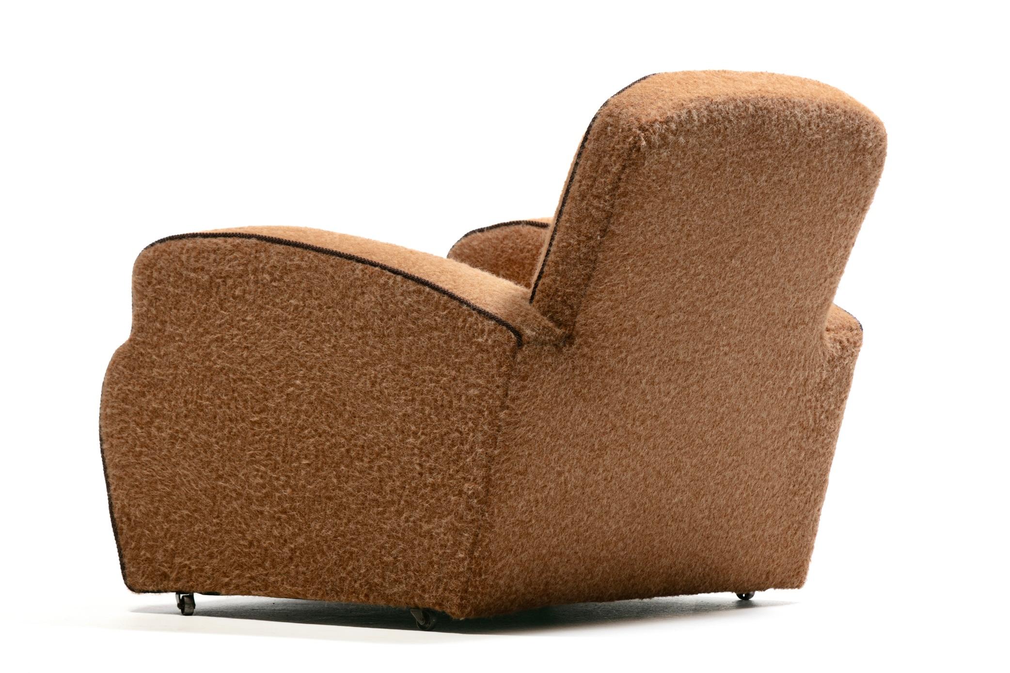 Pair of 1930s Art Deco Club Chairs in Truffle Cocoa Fabric with Chocolate Trim For Sale 2