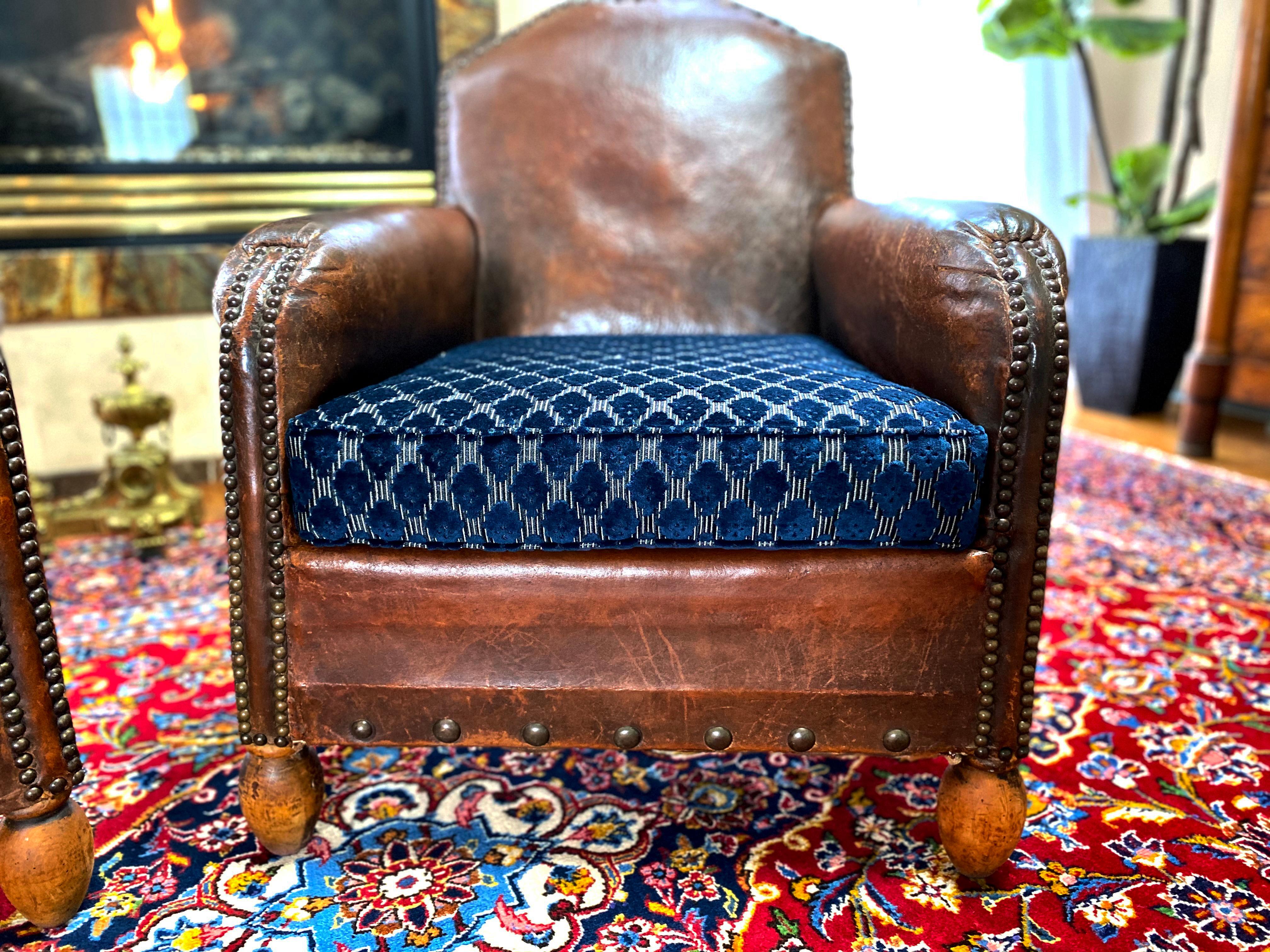 Mid-20th Century Pair of 1930s Art Deco French Leather Club Chairs