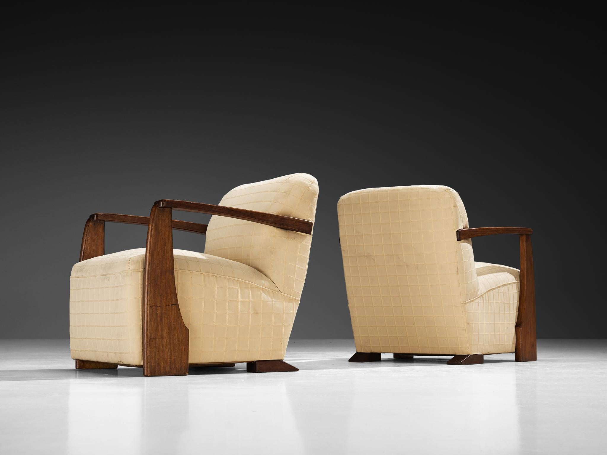 Tissu Paire de chaises longues Art Déco en acajou des années 1930 en vente
