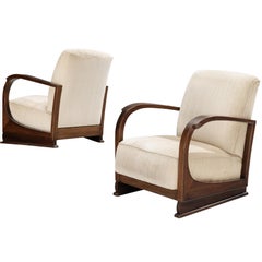 Pair of 1930s Art Deco Lounge Chairs with Curved Armrests in Mahogany