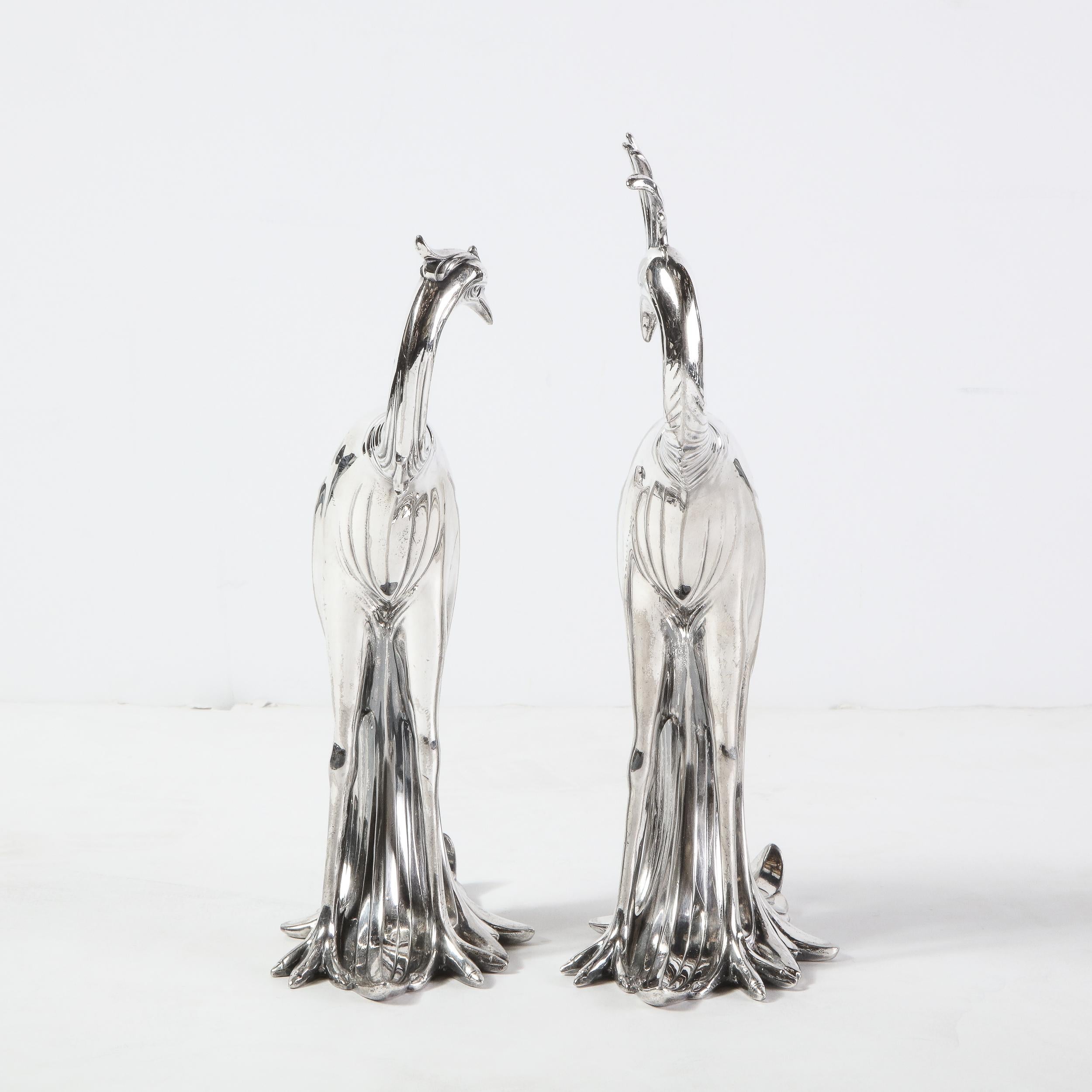 Pair of 1930s Art Deco Silverplated Stylized Peacock Sculptures by Weidlich Bros 3