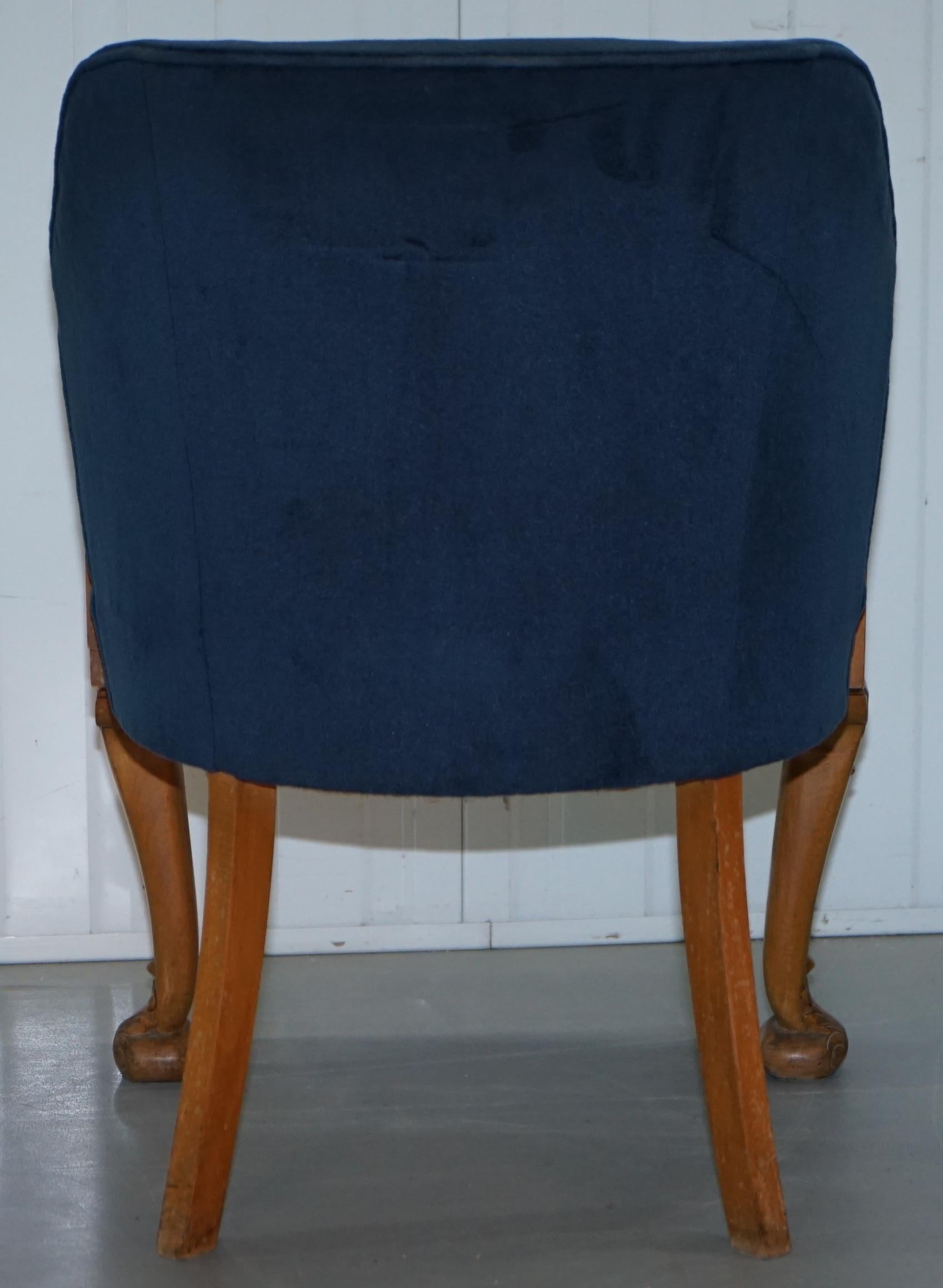 Pair of 1930s Art Deco Tub Armchairs Carved Georgian Legs Royal Blue Upholstery 6