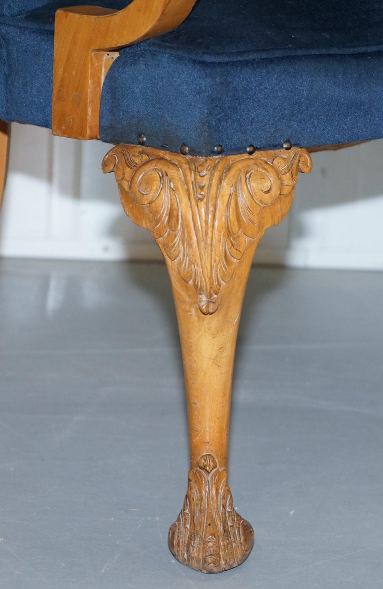 Pair of 1930s Art Deco Tub Armchairs Carved Legs