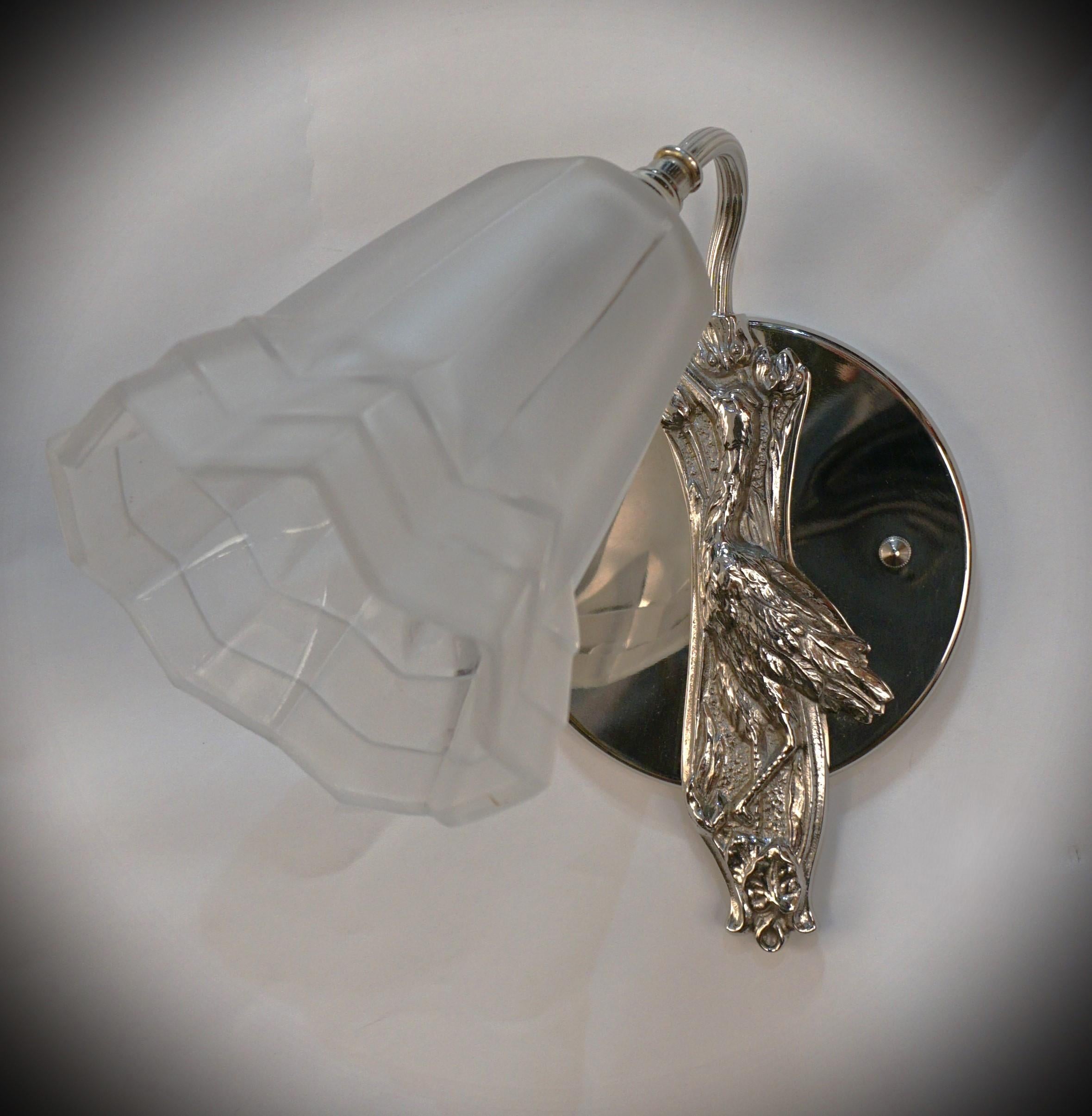 Pair of 1930's Art Deco Wall Sconces by Degue For Sale 3
