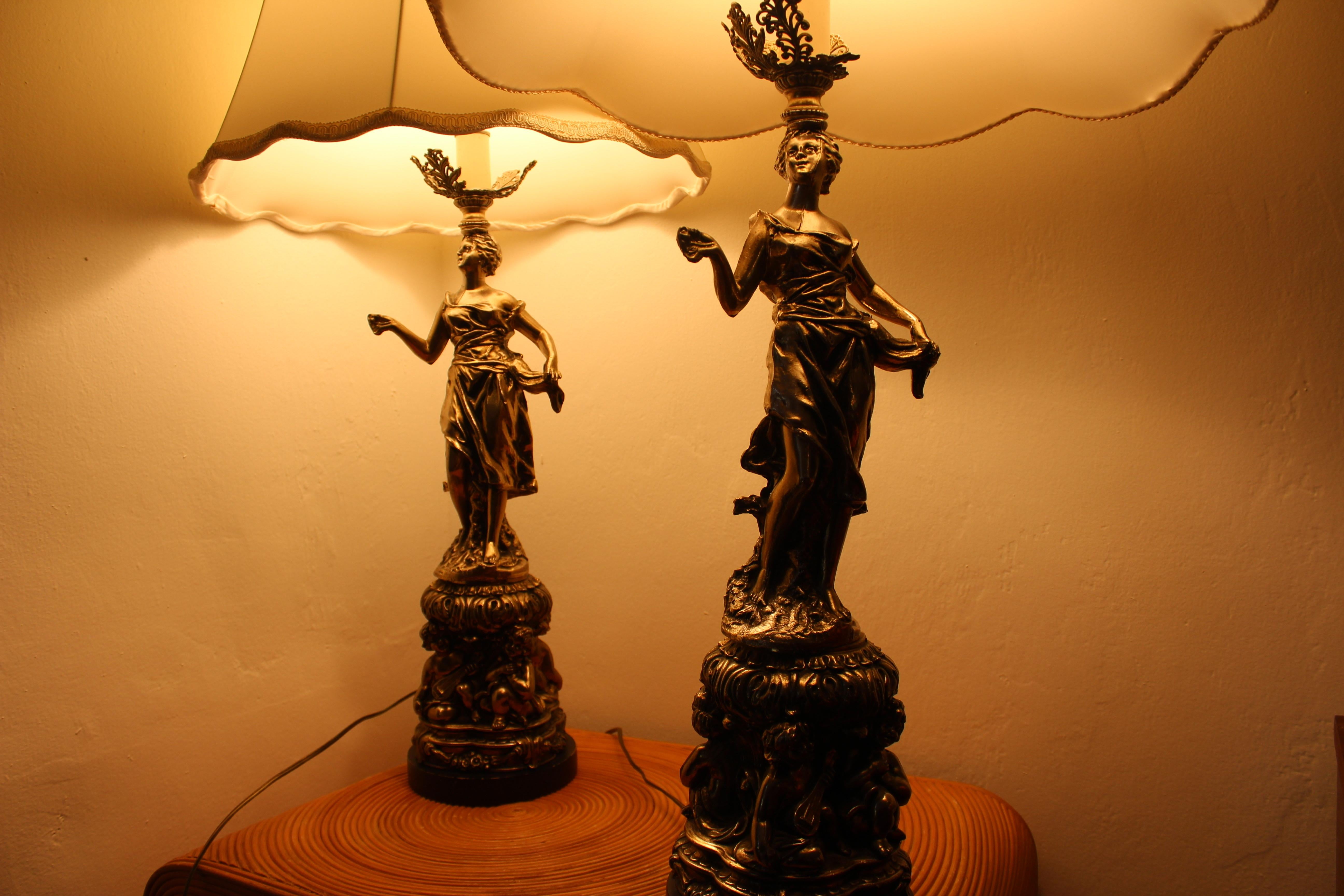 Pair of 1930s Art Noveau Lady Lamps For Sale 3