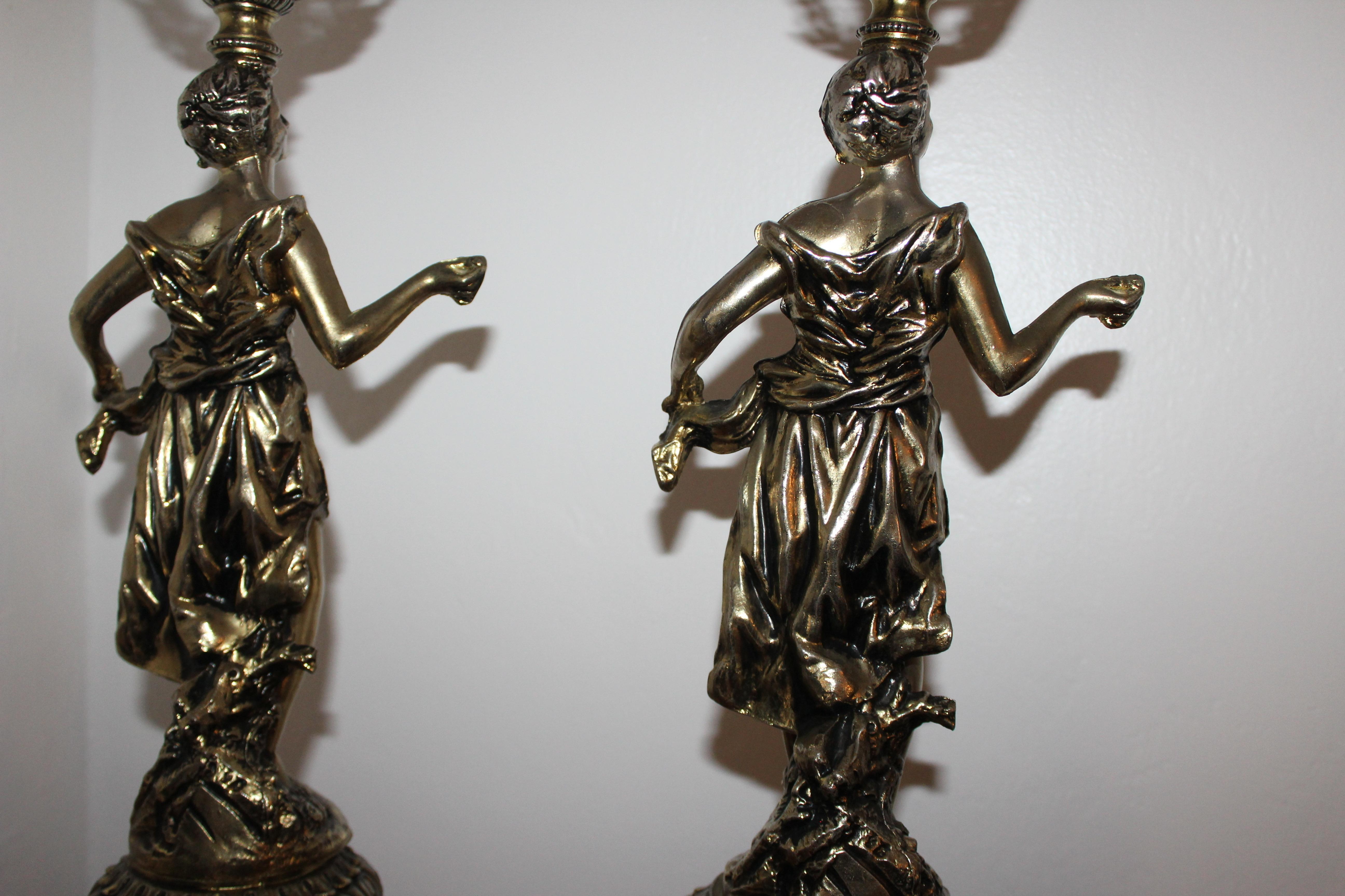Pair of 1930s Art Noveau Lady Lamps For Sale 4