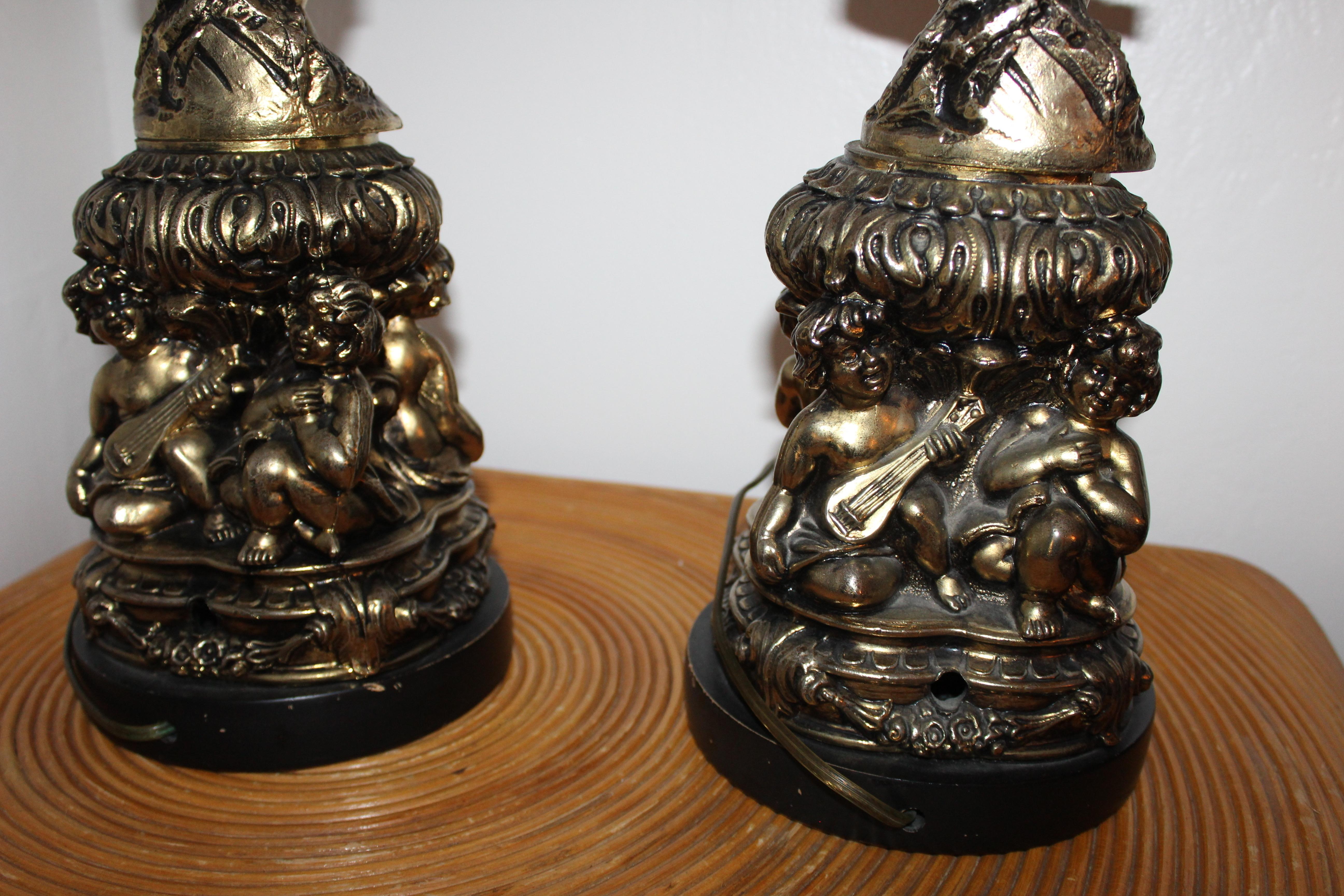 French Pair of 1930s Art Noveau Lady Lamps For Sale
