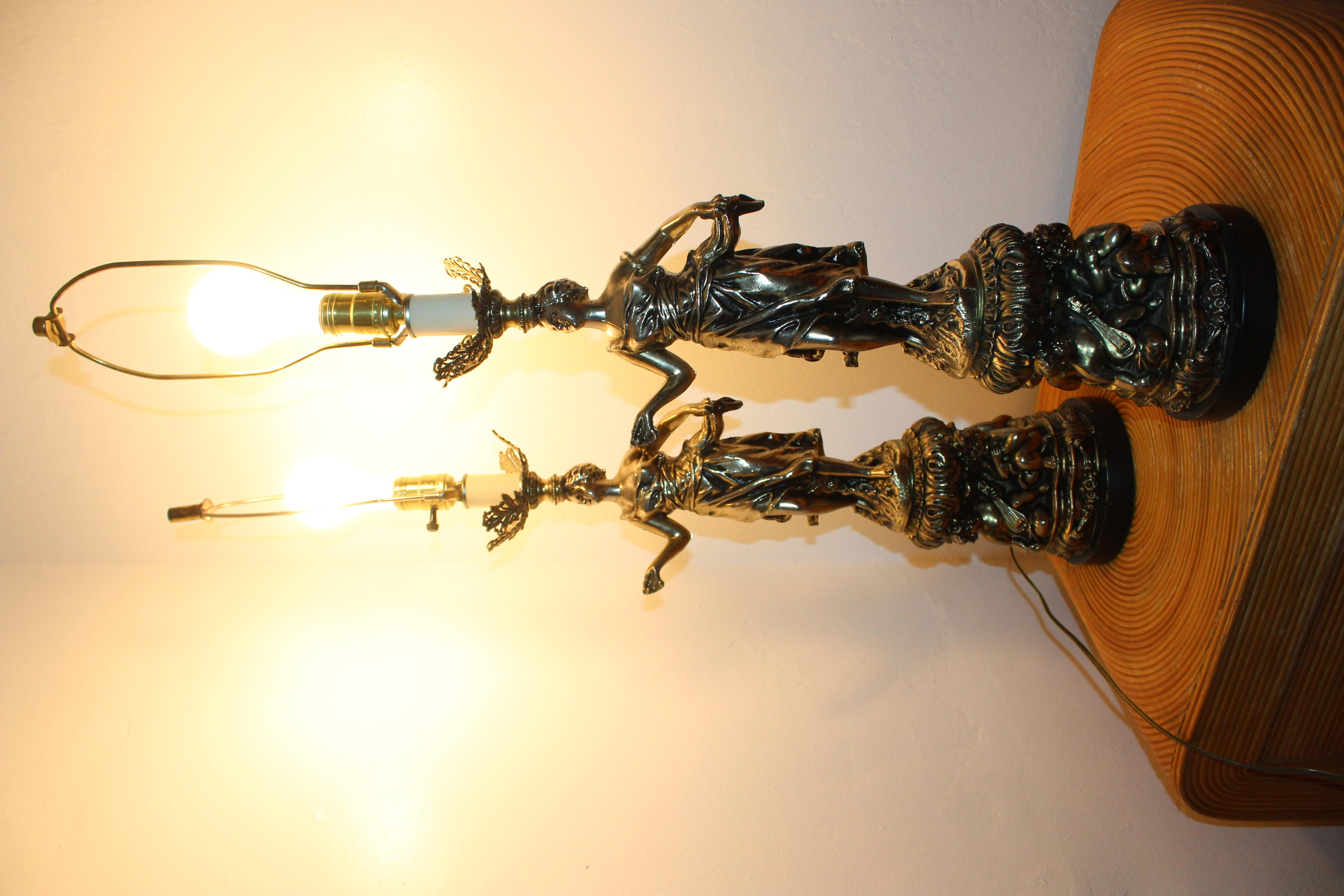 20th Century Pair of 1930s Art Noveau Lady Lamps For Sale
