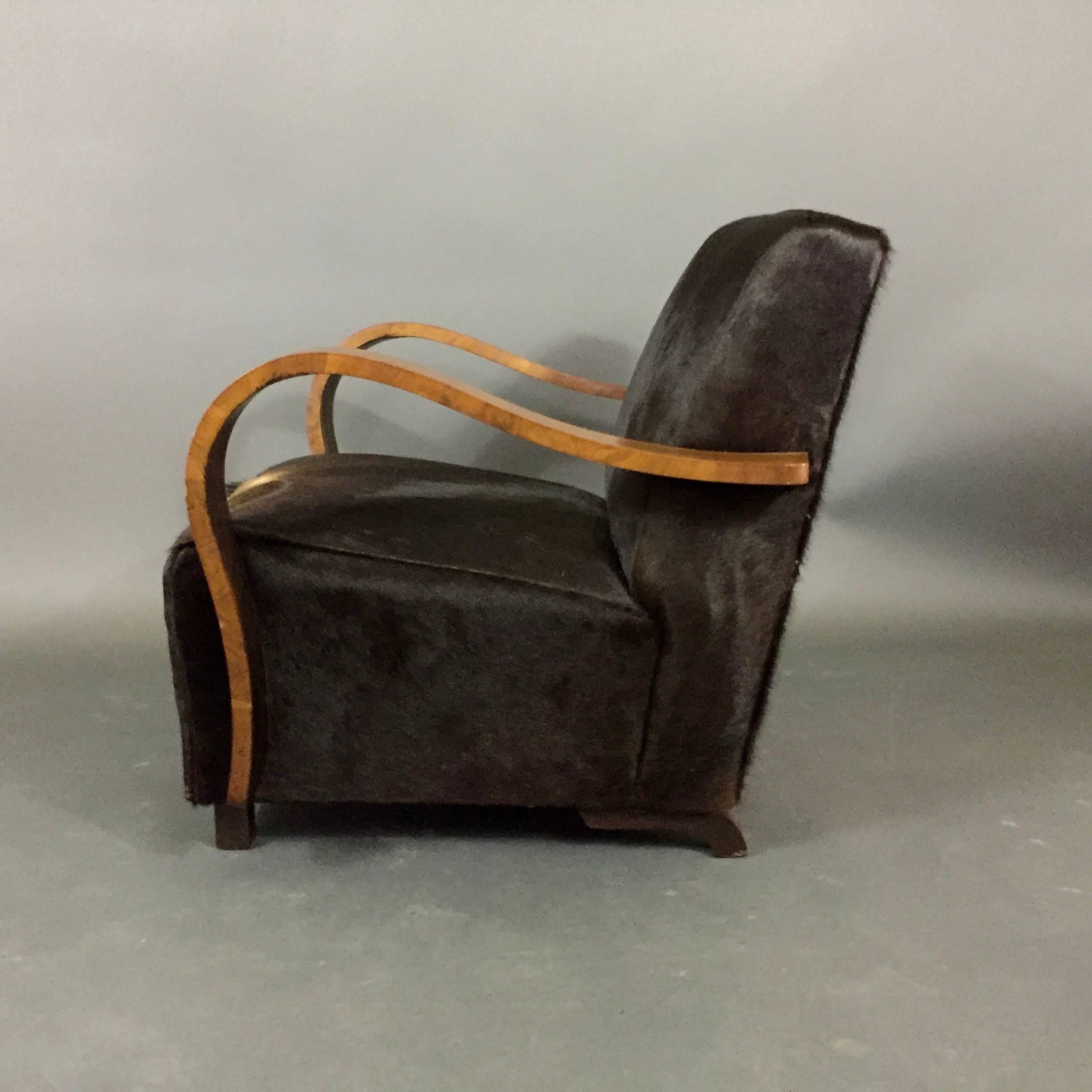 Pair of 1930s Austrian Art Deco Lounge Chairs, Black Hide Covers For Sale 7