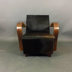 Pair of 1930s Austrian Art Deco Lounge Chairs, Black Hide Covers