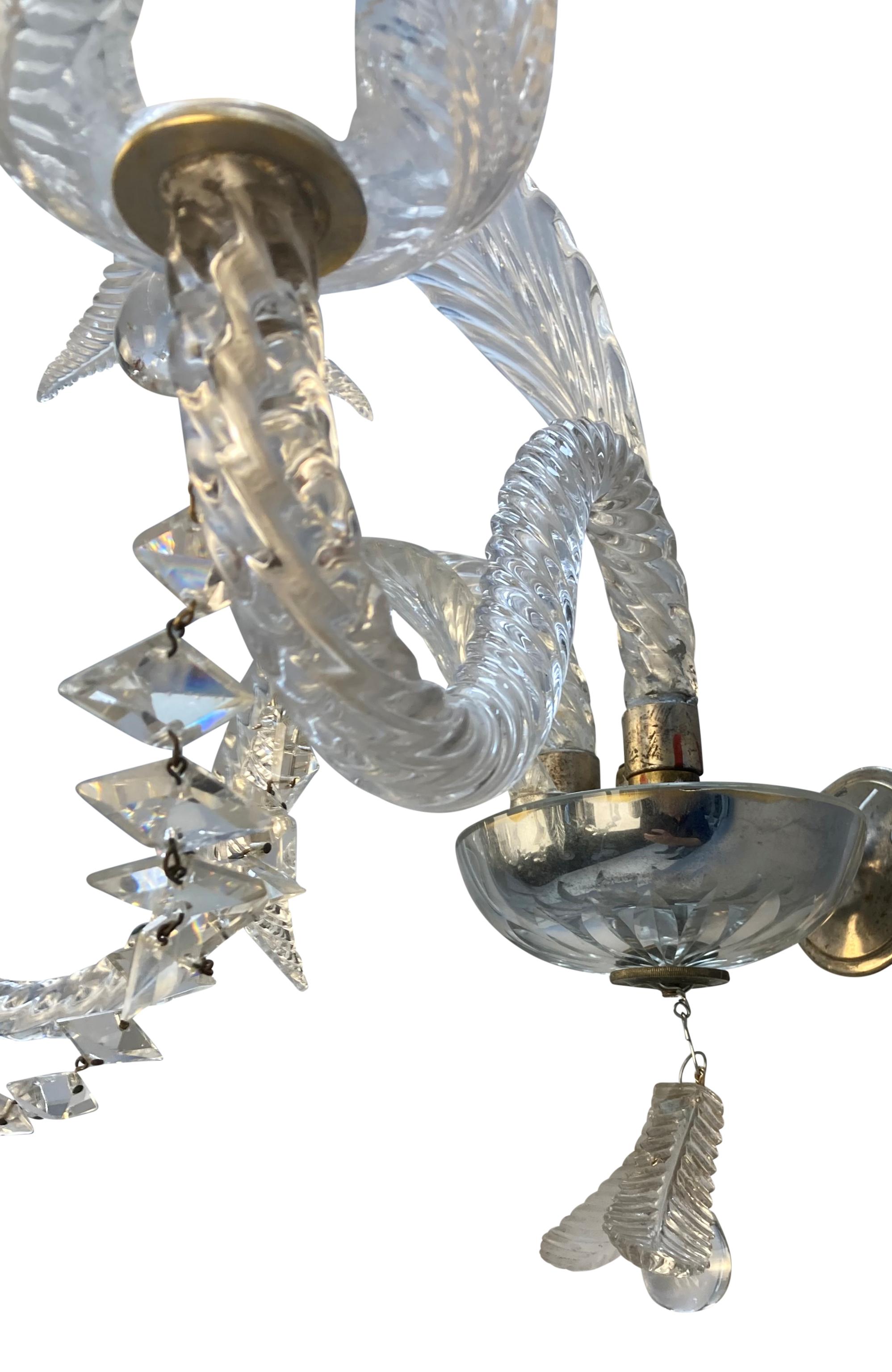 Pair Of 1930's Baccarat Twin Branch Wall Lights In Good Condition For Sale In Kent, Dover