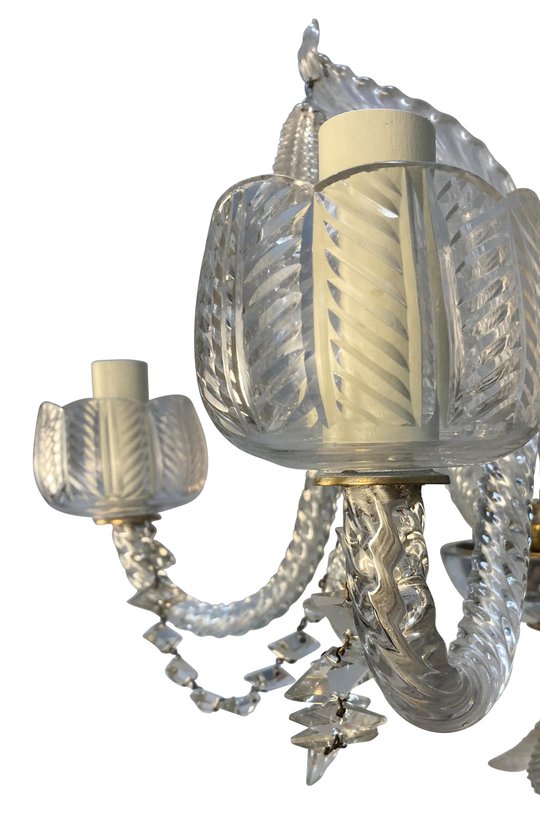 Mid-20th Century Pair Of 1930's Baccarat Twin Branch Wall Lights For Sale