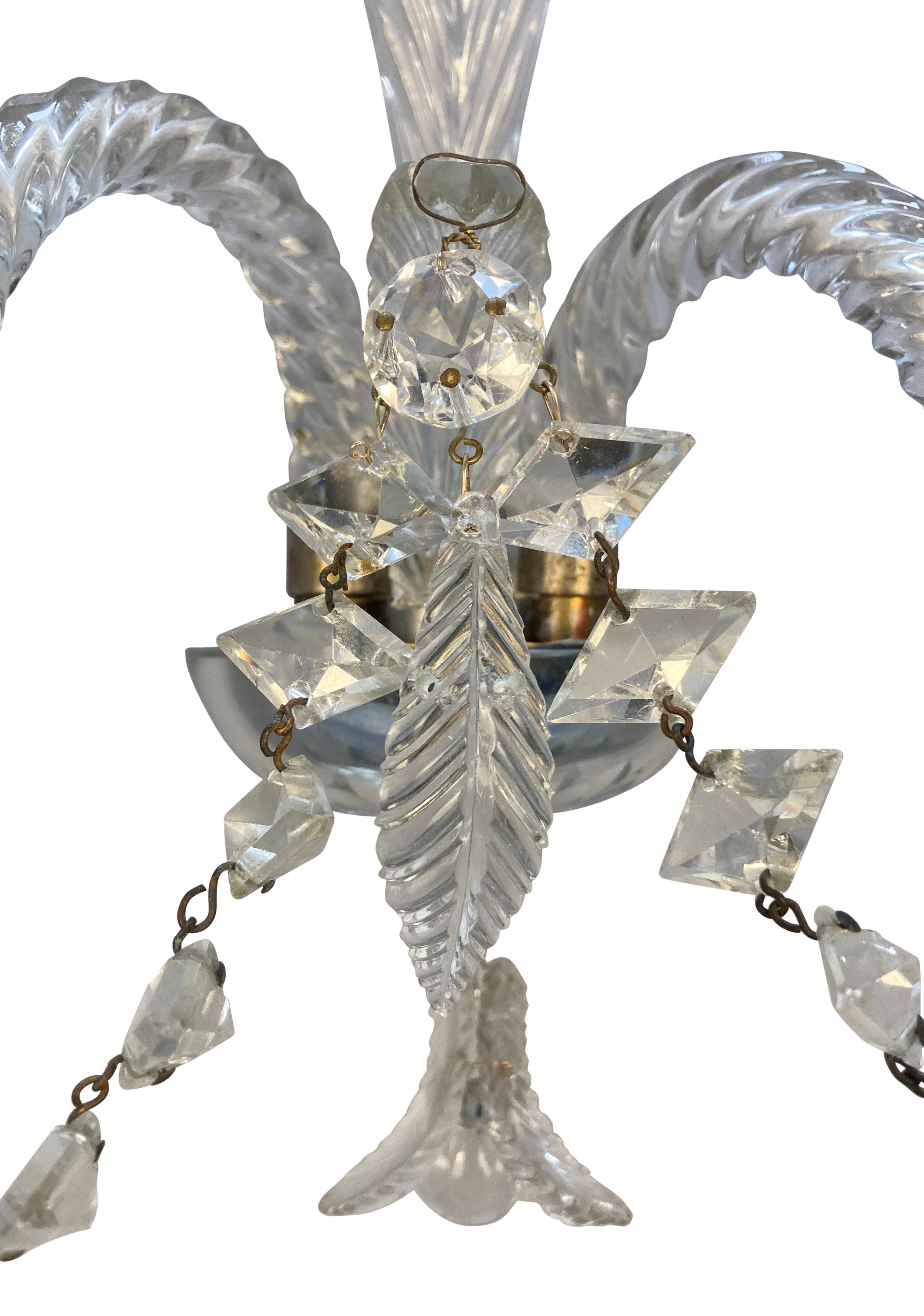 Blown Glass Pair Of 1930's Baccarat Twin Branch Wall Lights For Sale