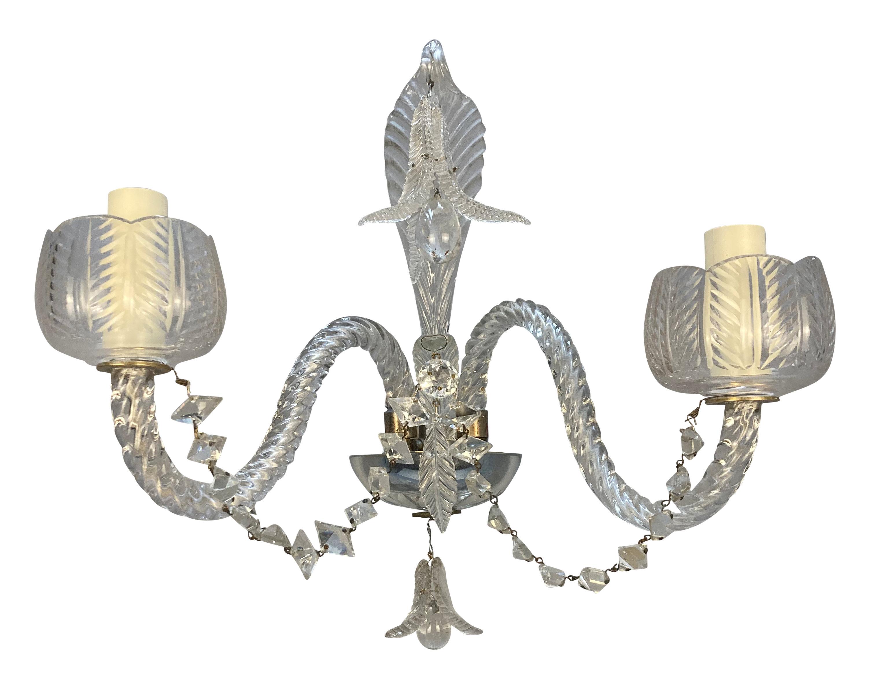 Pair Of 1930's Baccarat Twin Branch Wall Lights For Sale 3