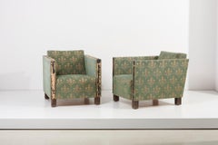 Paar grüne Björn Trägårdh Lounge Chairs aus den 1930er Jahren mit Ornamenten, Schweden