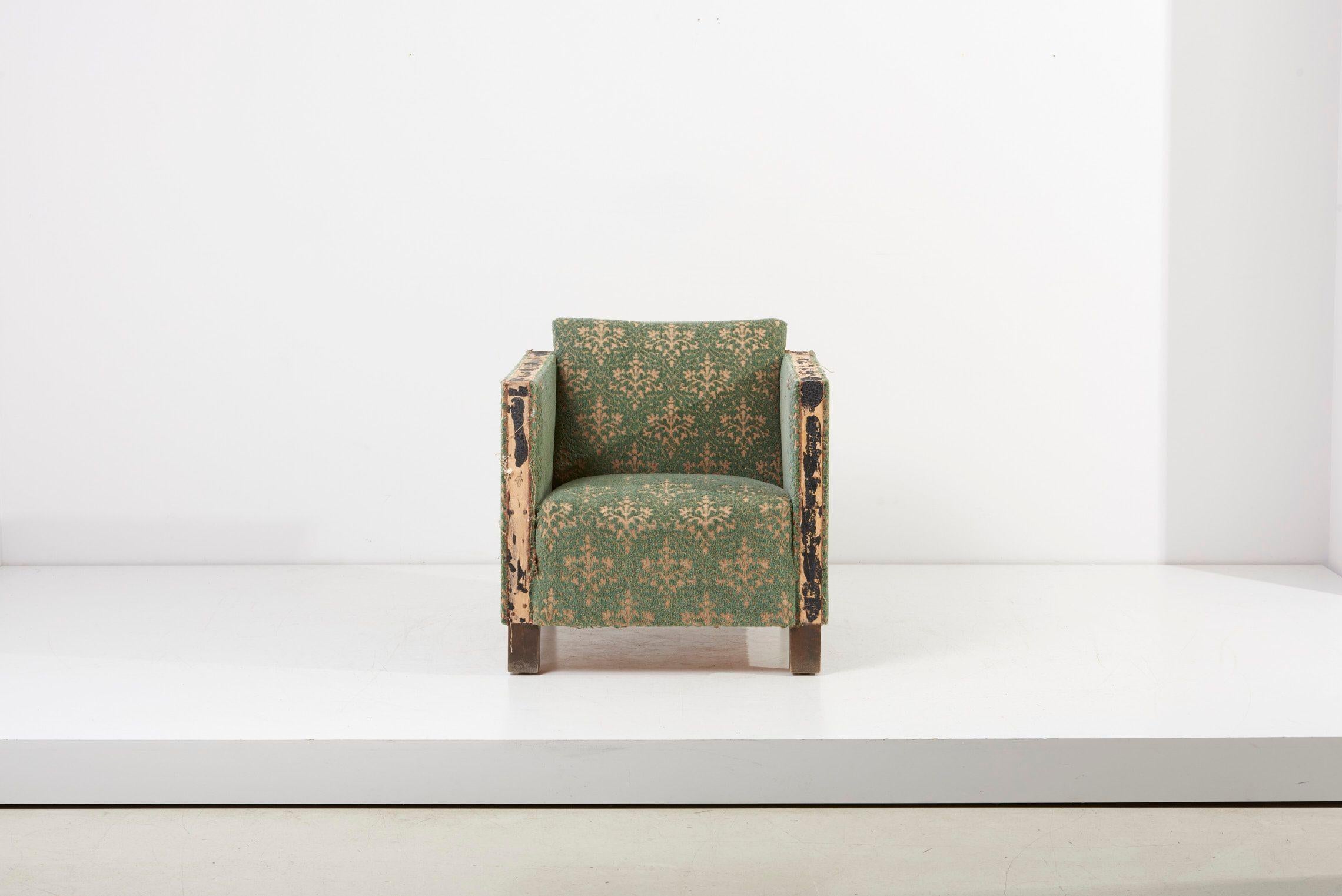 Mid-20th Century Pair of 1930s green Björn Trägårdh Lounge Chairs with ornaments, Sweden For Sale
