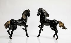 Pair of 1930's Black Murano Glass & Gold Figures of Arabian Horses