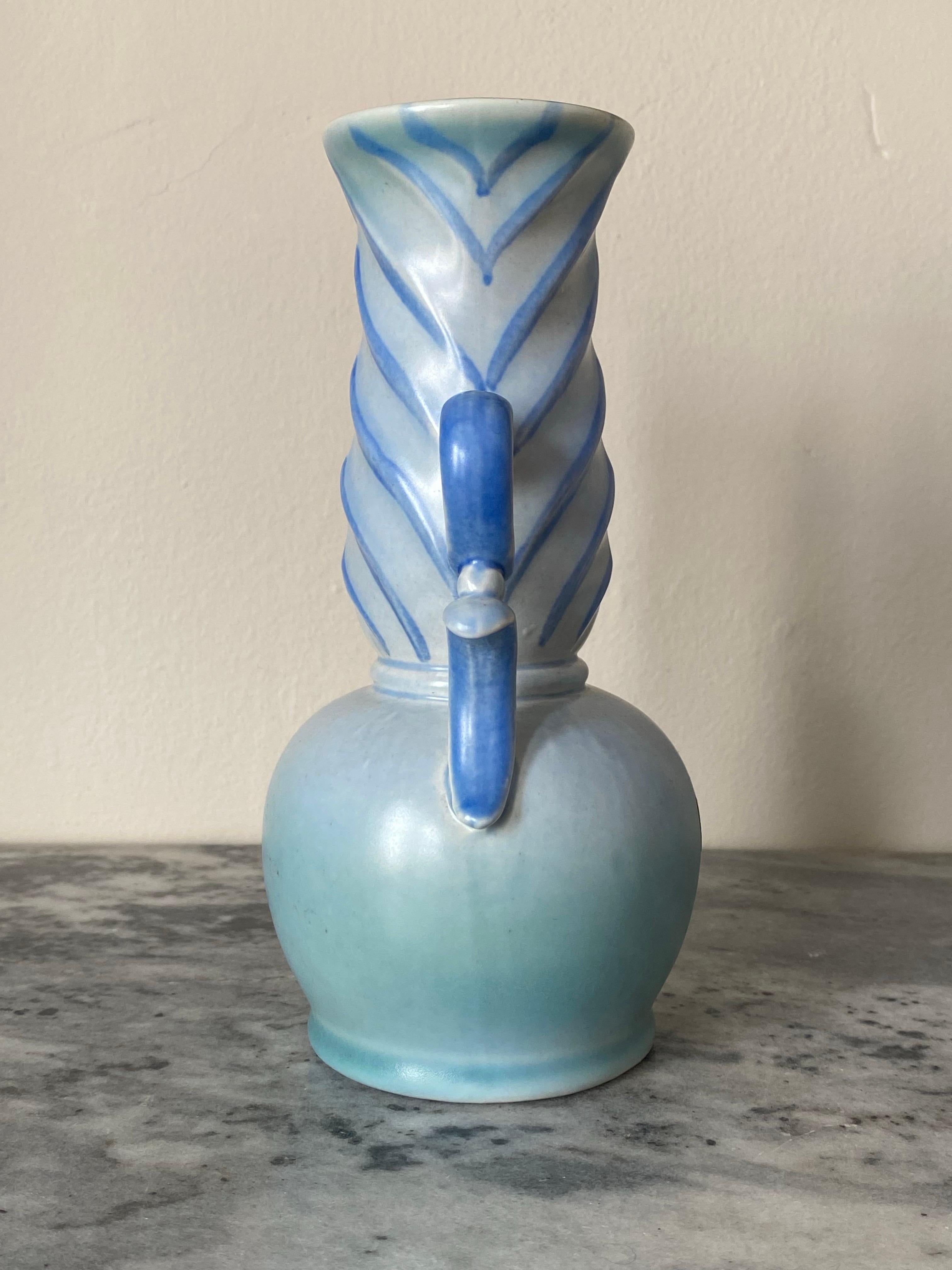 Art Déco Coppia di vasi in ceramica Art Deco Stangl Pottery blu degli anni '30 in vendita