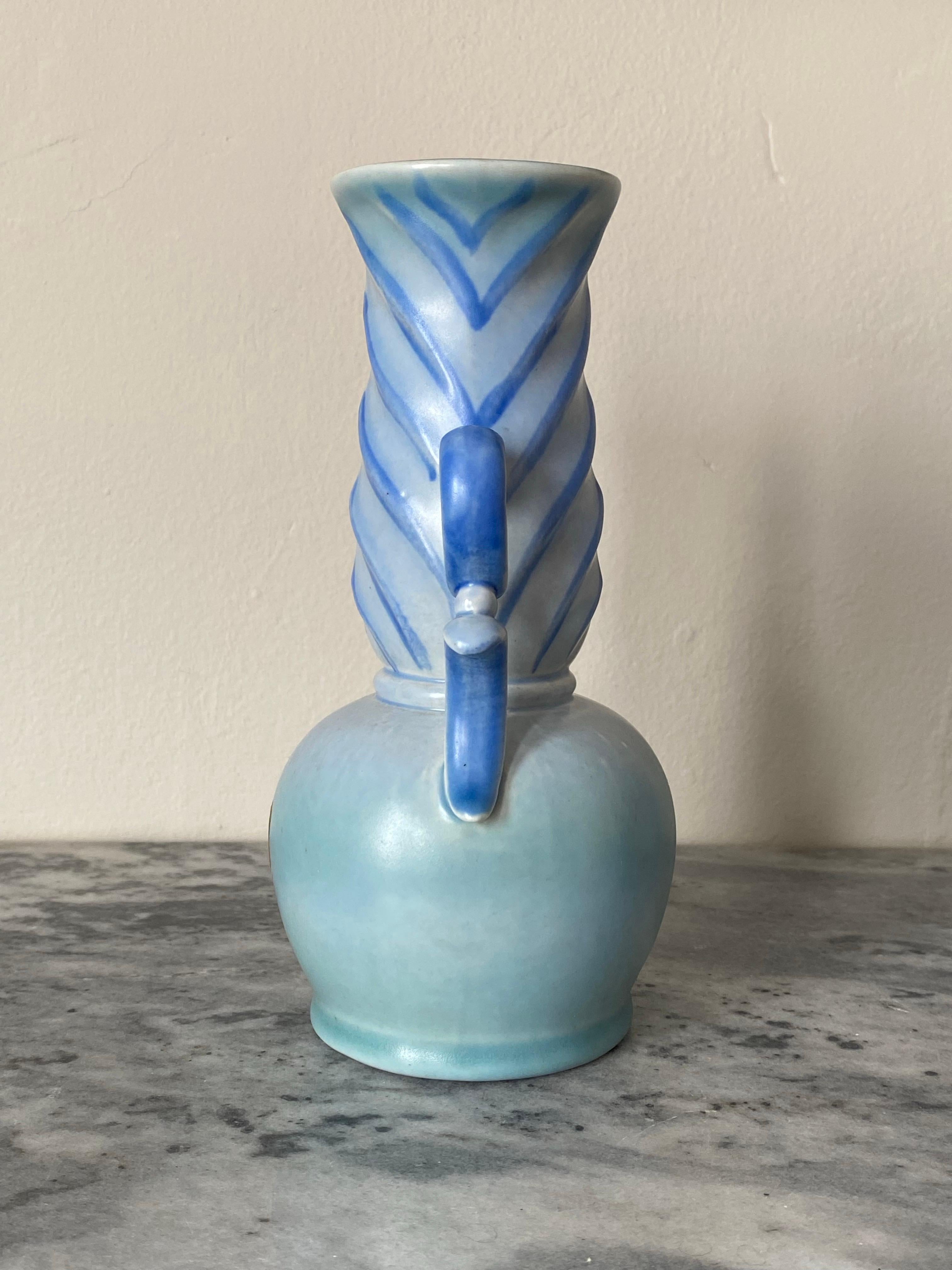 Americano Coppia di vasi in ceramica Art Deco Stangl Pottery blu degli anni '30 in vendita