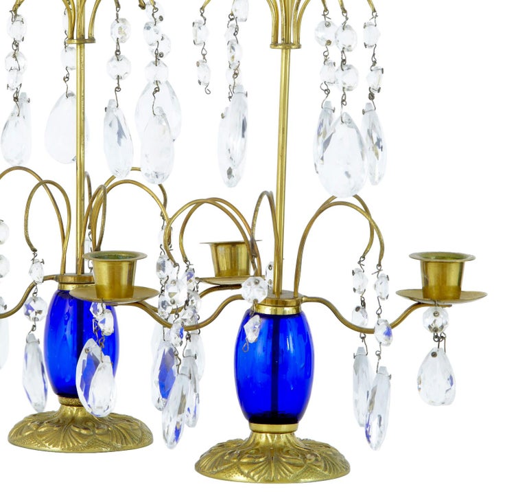 Pair of 1930s Brass and Cut Glass Decorative Candlesticks For Sale at