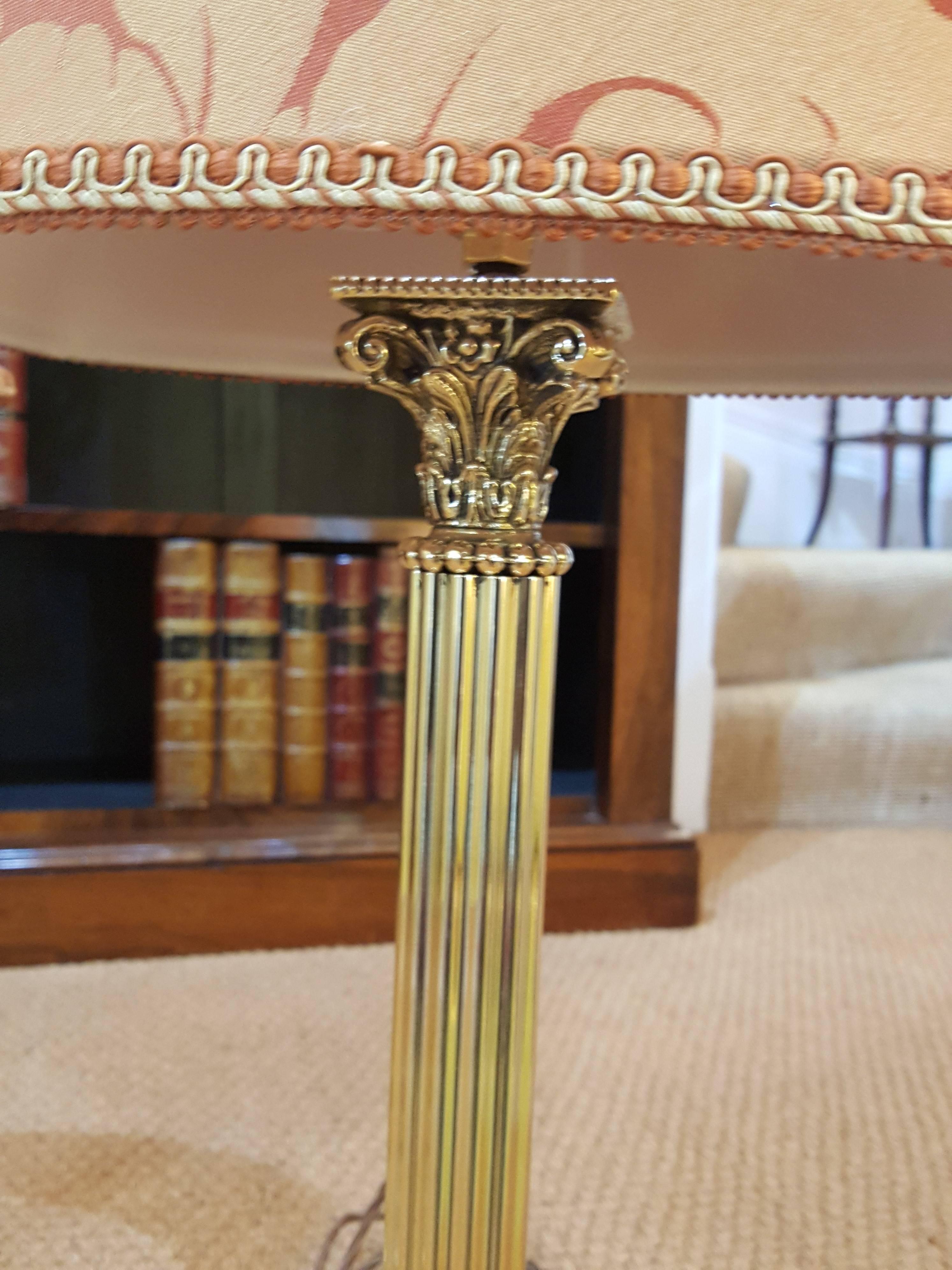 Neoclassical Revival Pair of 1930s Brass Corinthian Column Table Lamp