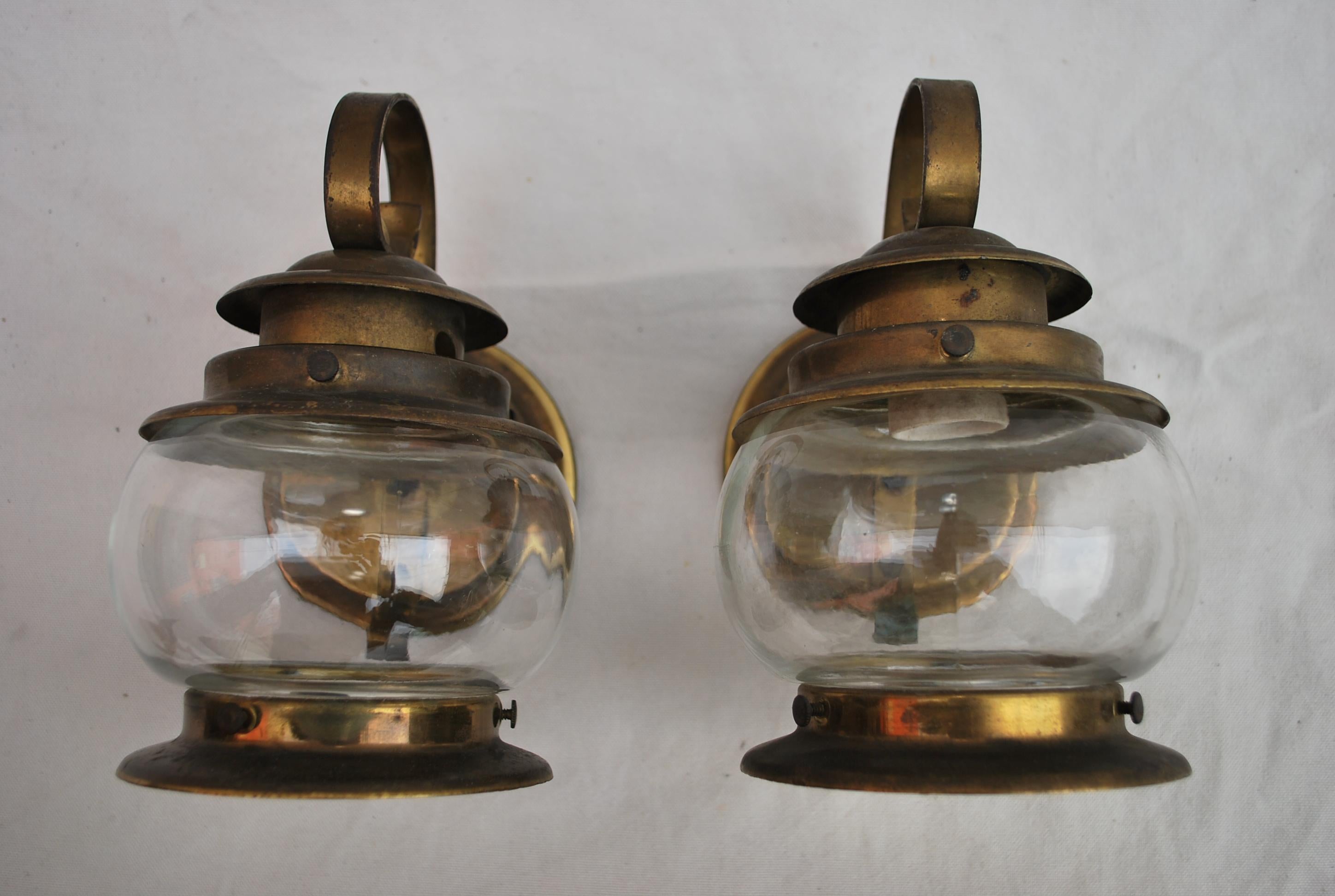 Mid-20th Century Pair of 1930s Brass Outdoor Sconces