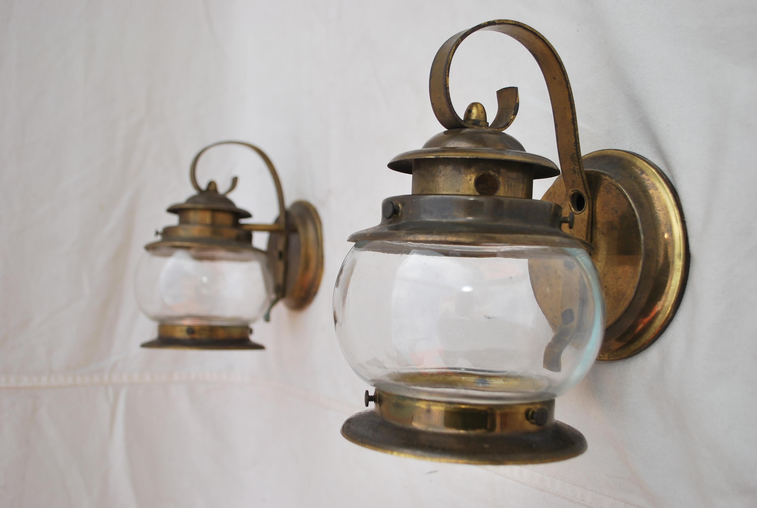 Pair of 1930s Brass Outdoor Sconces 1
