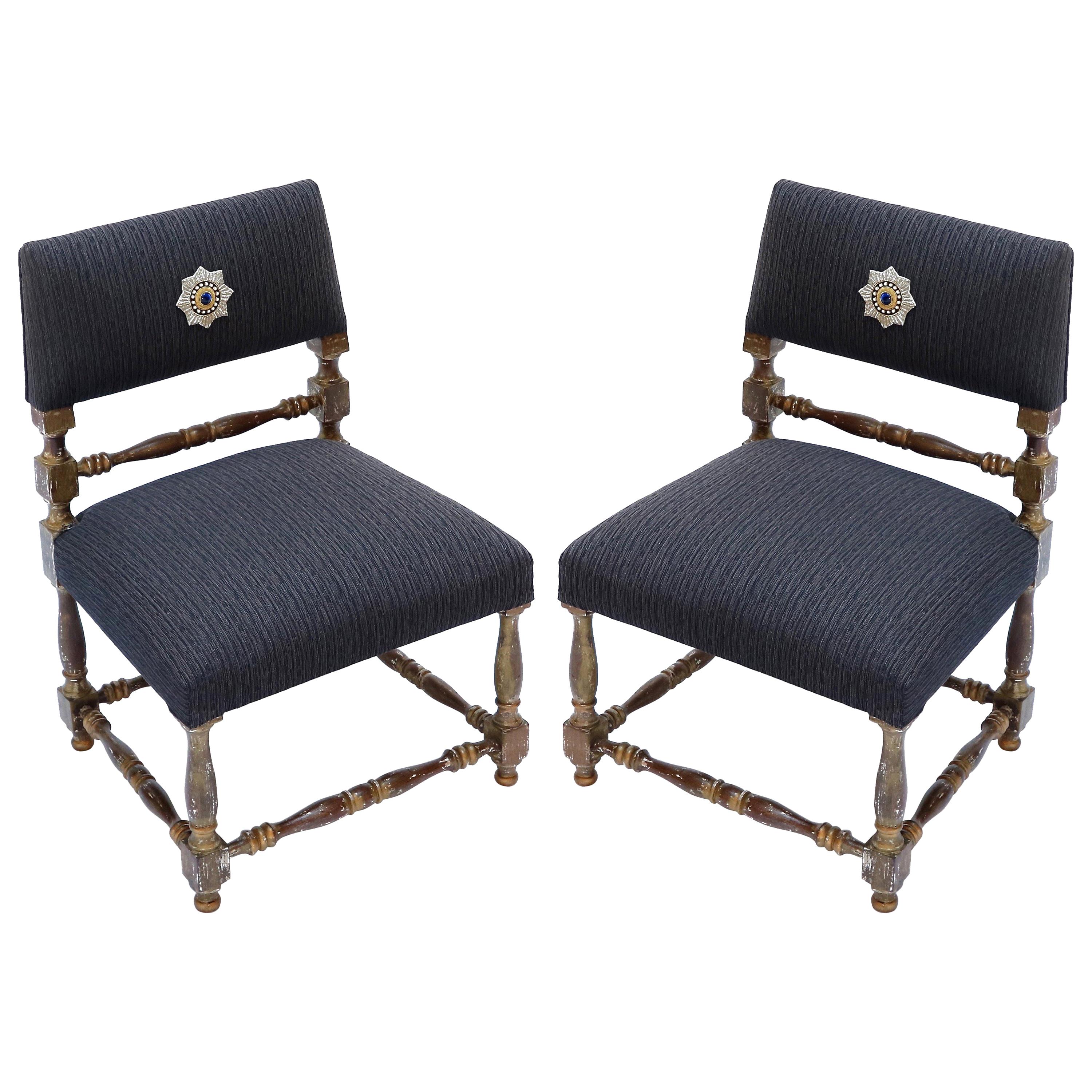 Pair of 1930s Brazilian "Mini Poltronas" Gold Leaf Chairs For Sale