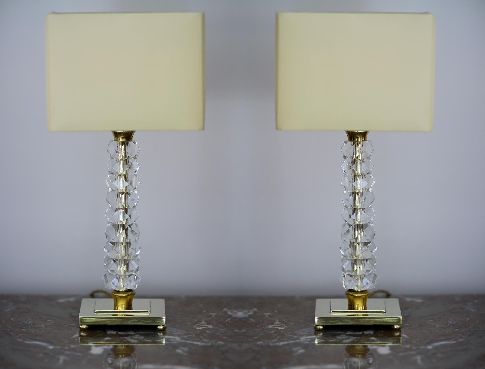 This one is the last pair and probably the most beautiful one...

This pair of comes from a set of 26 lamps (13 pairs) from the Prince de Galles Hotel in Paris, France. The lamp bodies are in gilt bronze and the stems are beaded in crystal. These