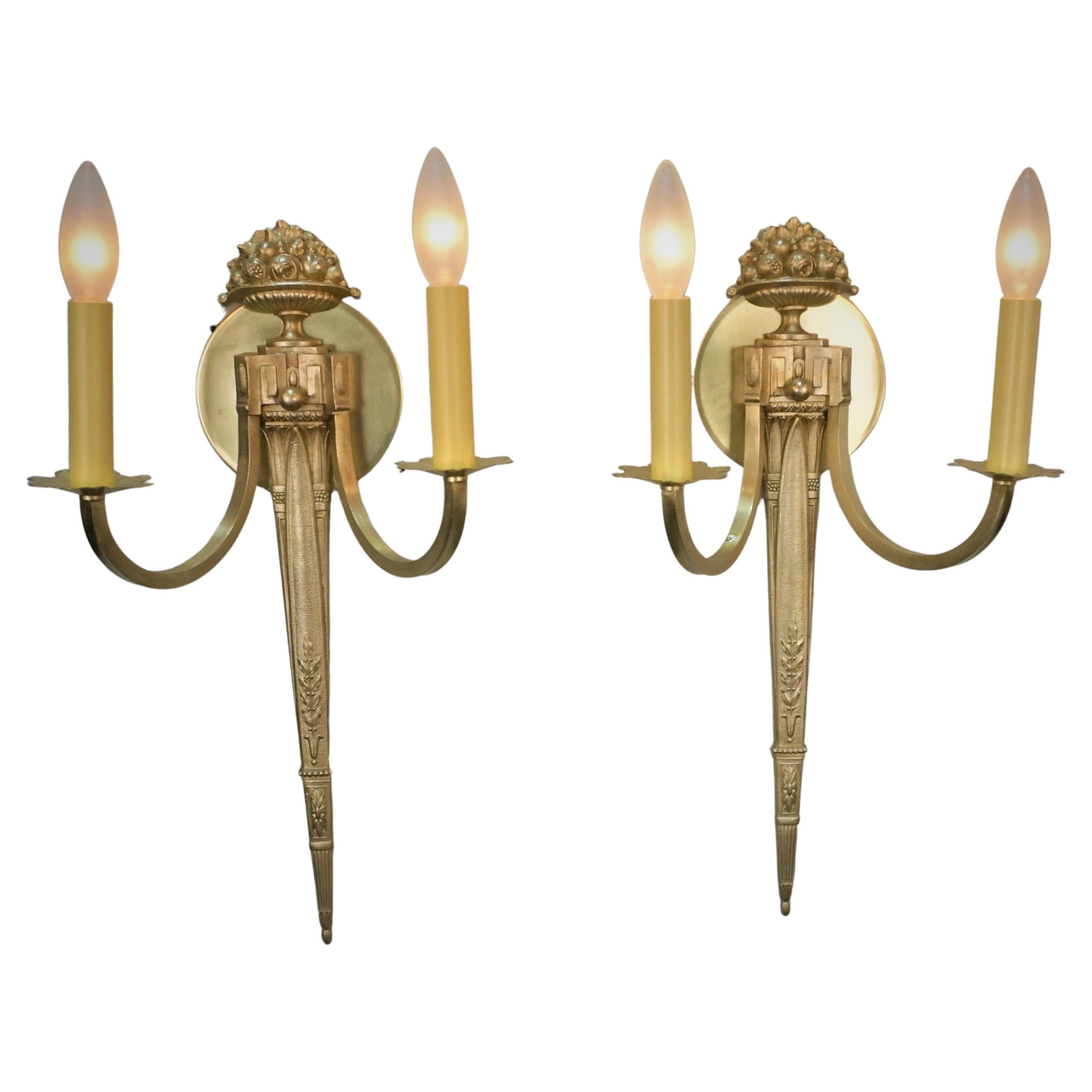 Pair of 1930's Bronze Double Arm Wall Sconces