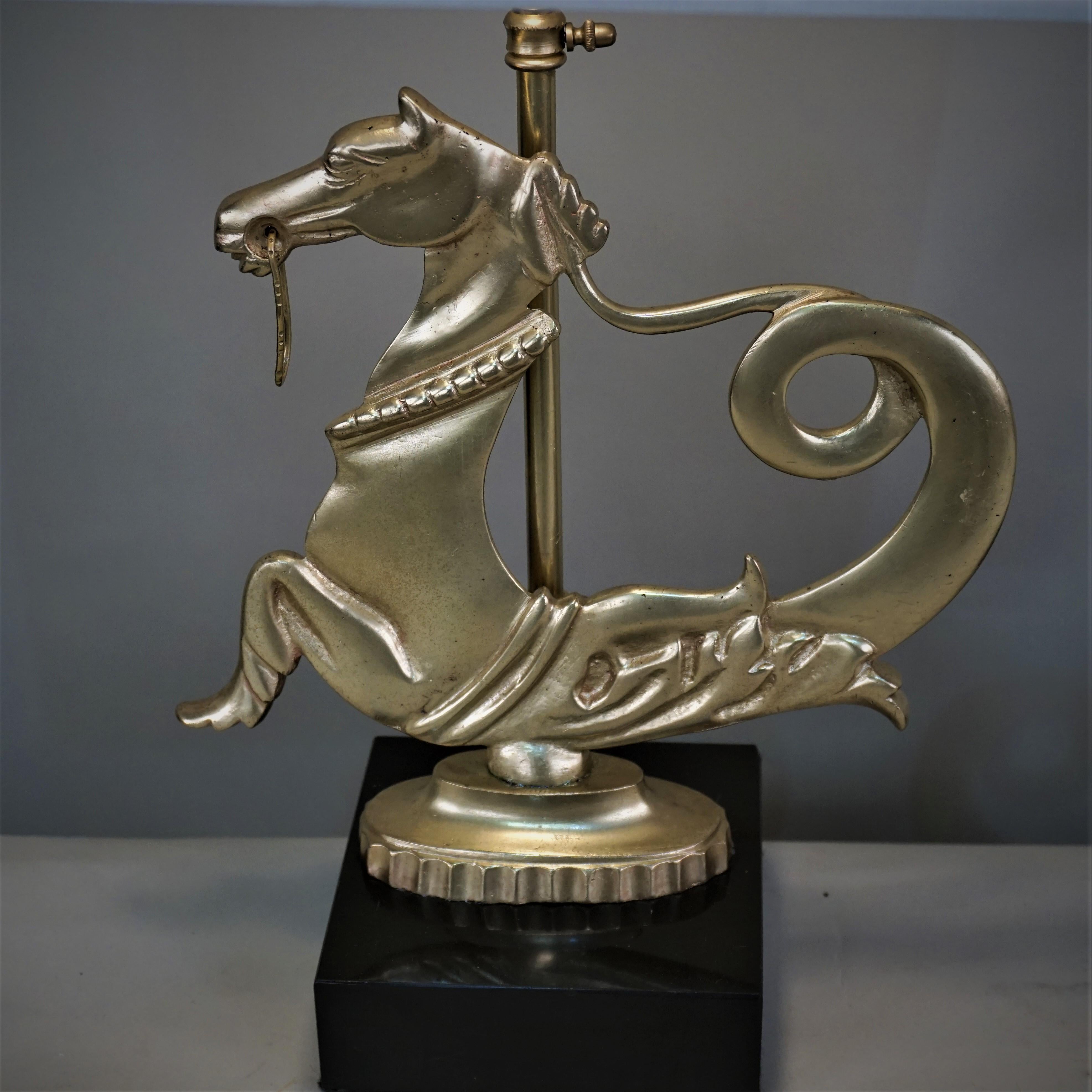 French Pair of 1930s Bronze Horse Table Lamps
