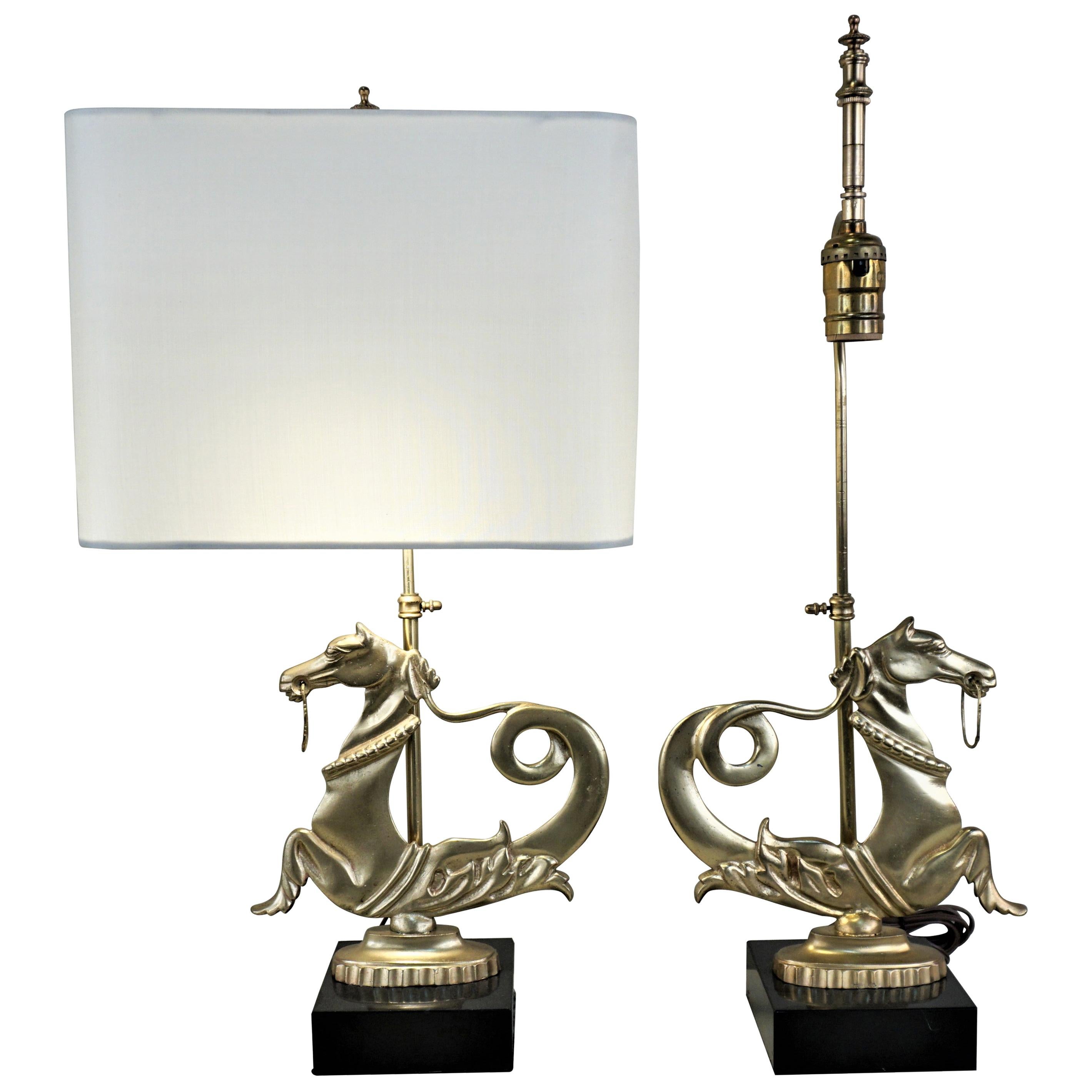 Pair of 1930s Bronze Horse Table Lamps