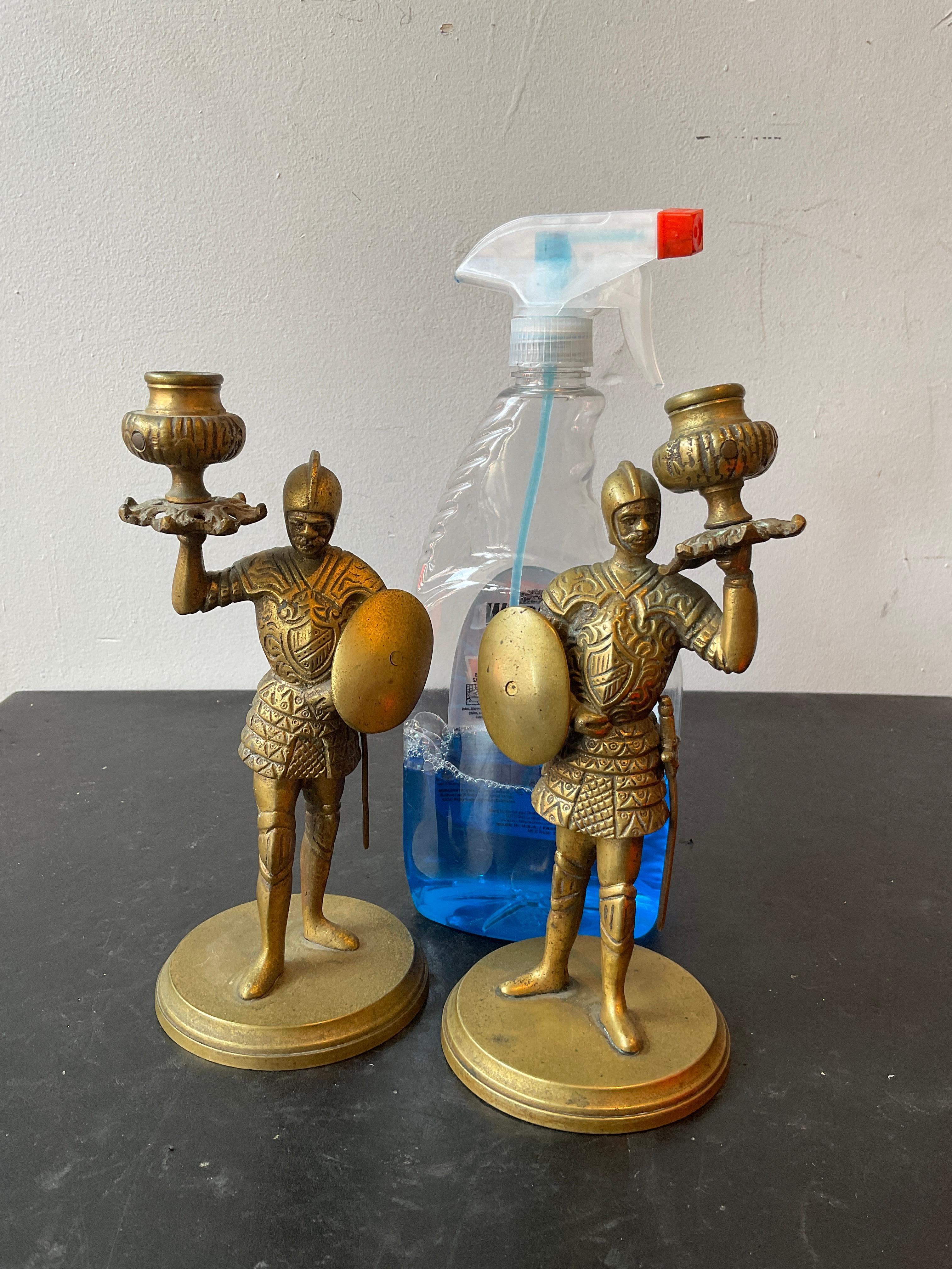 Pair Of 1930s Bronze Knight Candlesticks 1