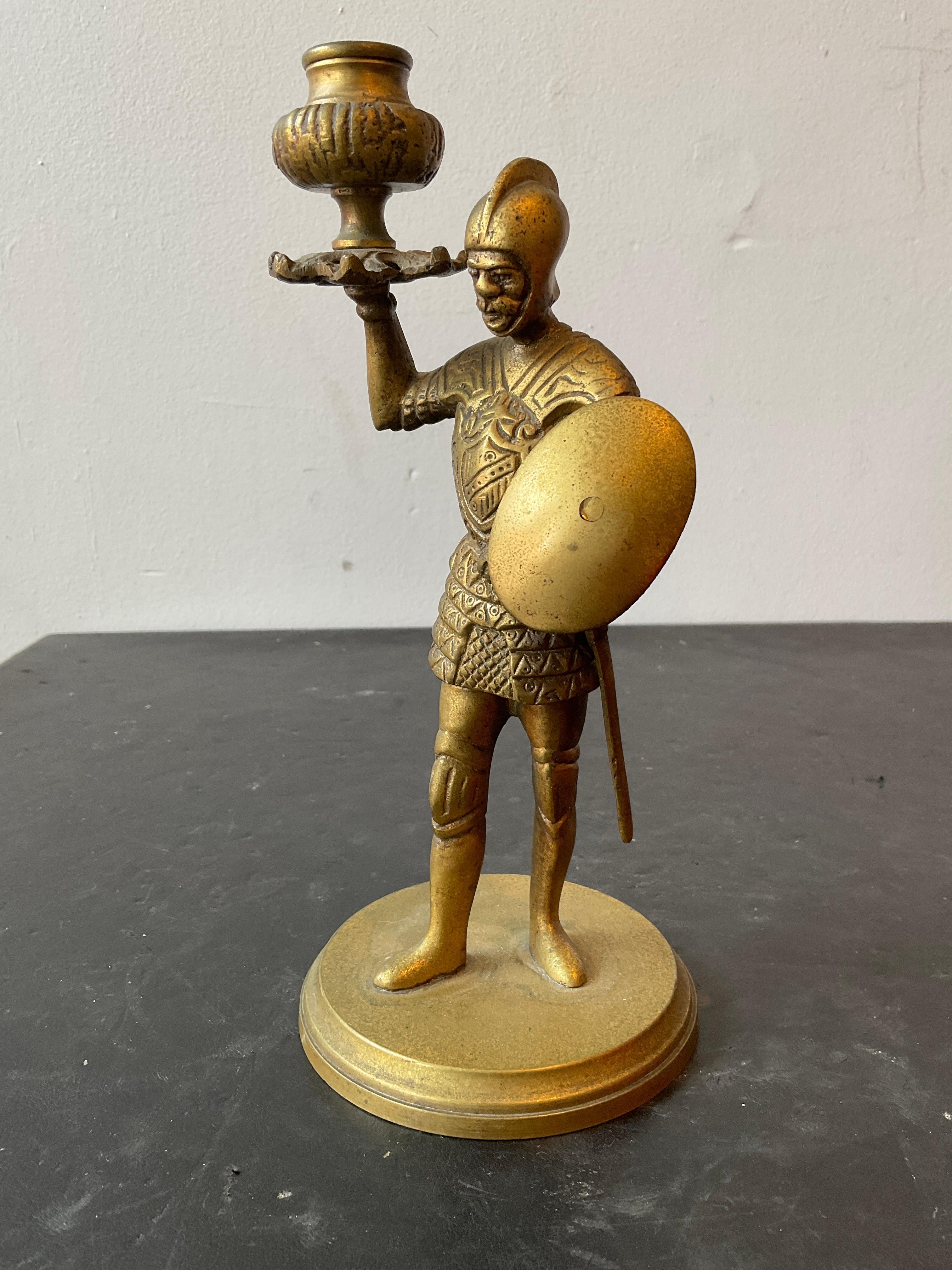Pair Of 1930s Bronze Knight Candlesticks 2
