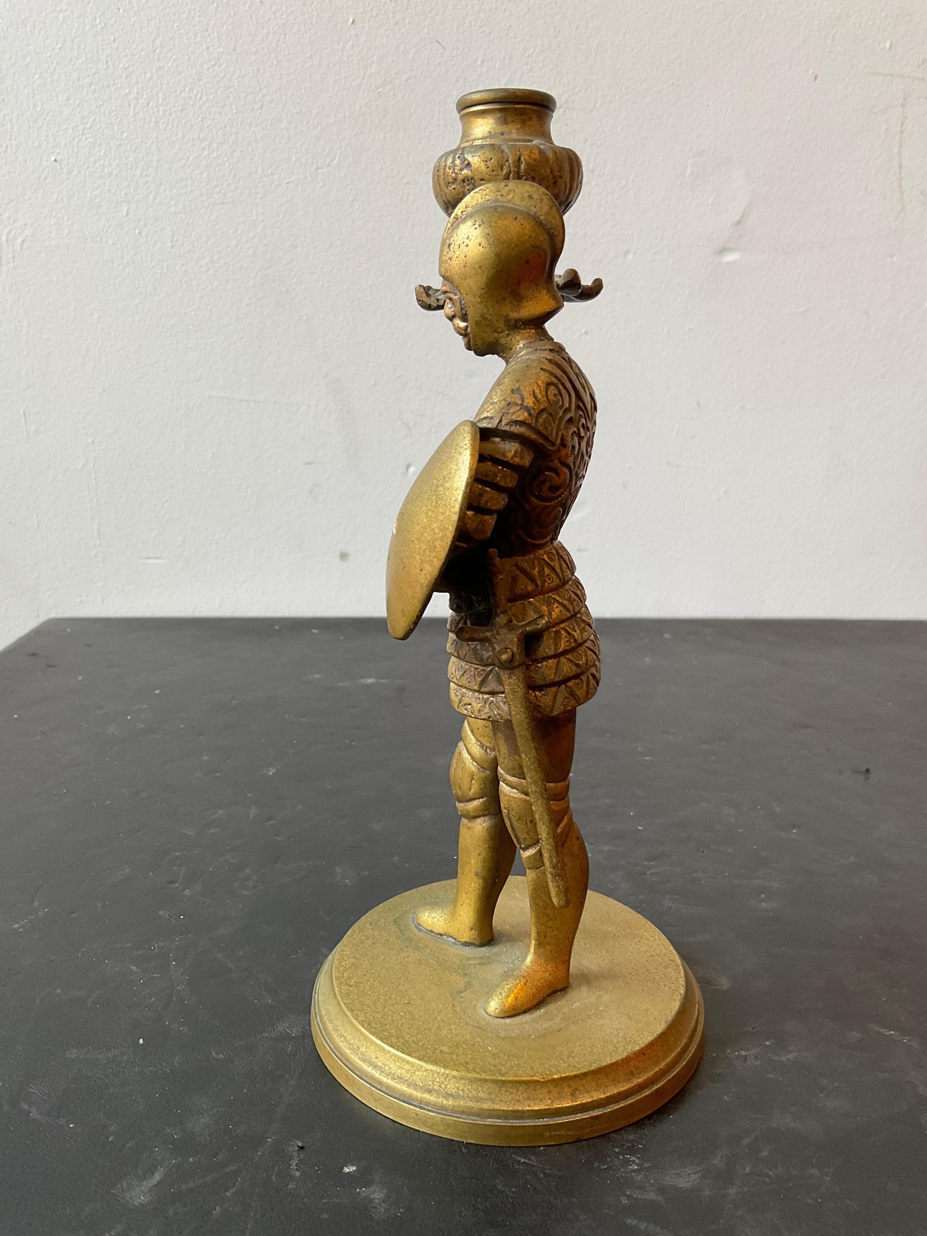 Pair Of 1930s Bronze Knight Candlesticks 3