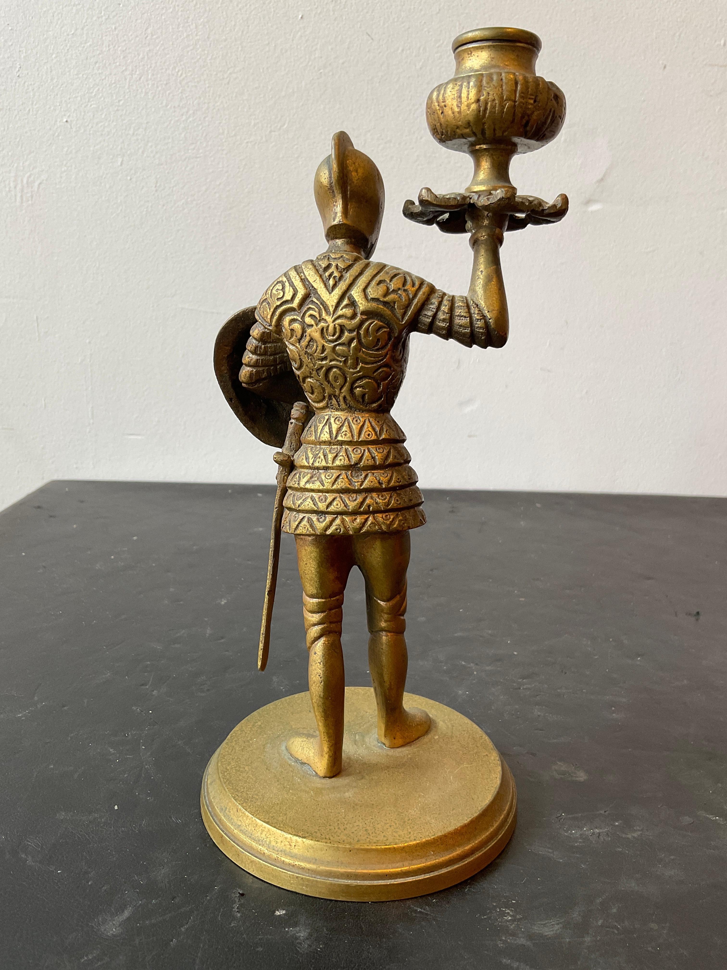 Pair Of 1930s Bronze Knight Candlesticks 4