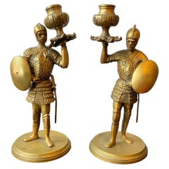 Pair Of 1930s Bronze Knight Candlesticks