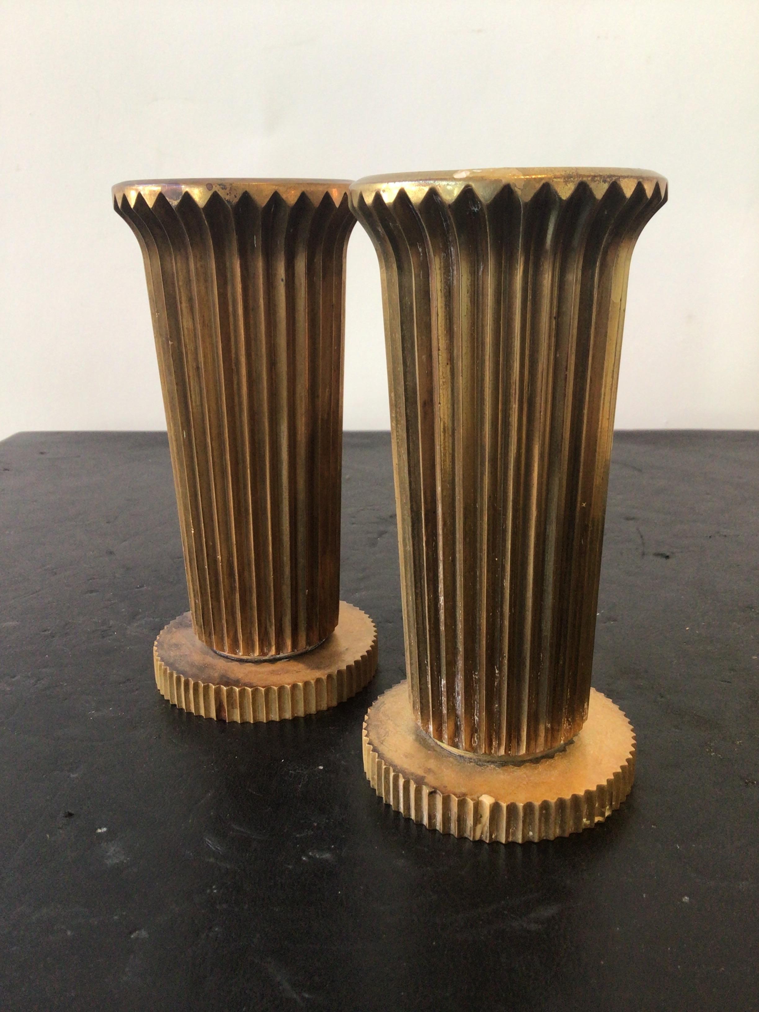 Pair Of 1930s Bronze Vases By Tinos Denmark In Good Condition For Sale In Tarrytown, NY