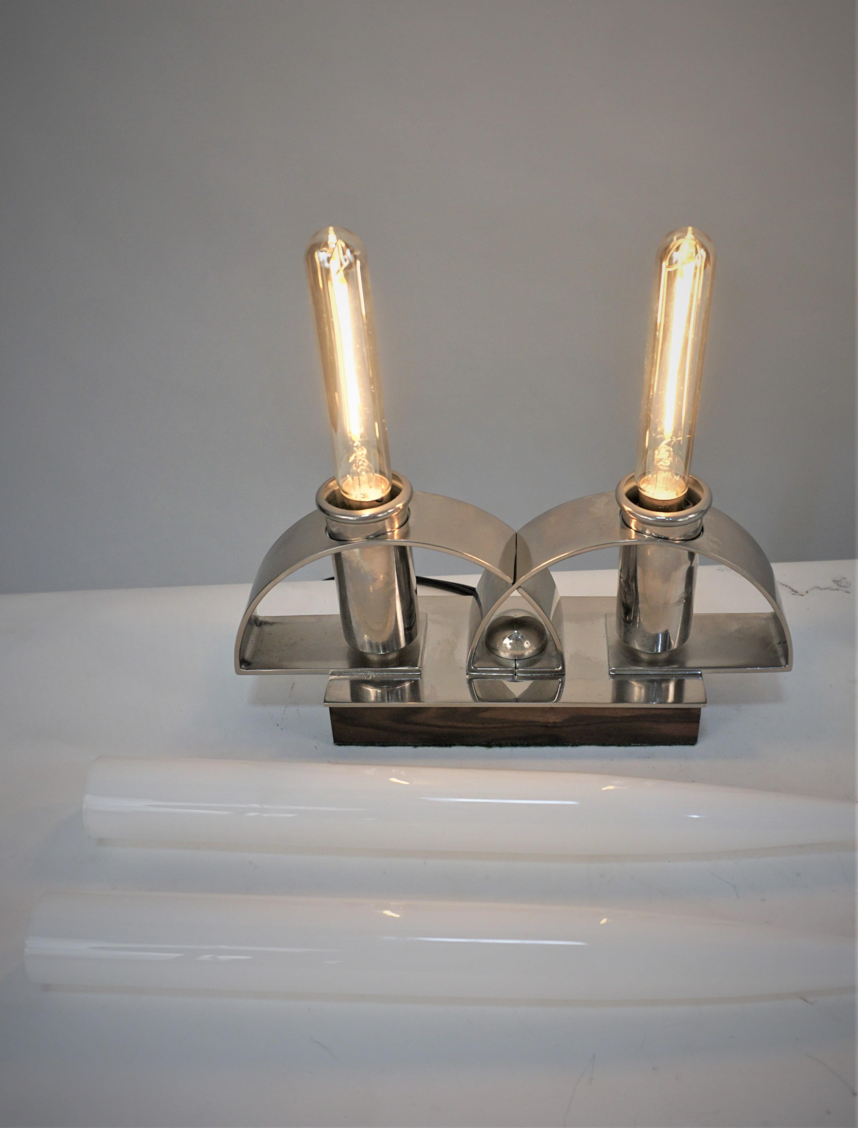 Glass Pair of 1930's Buffet/Table Lamps For Sale