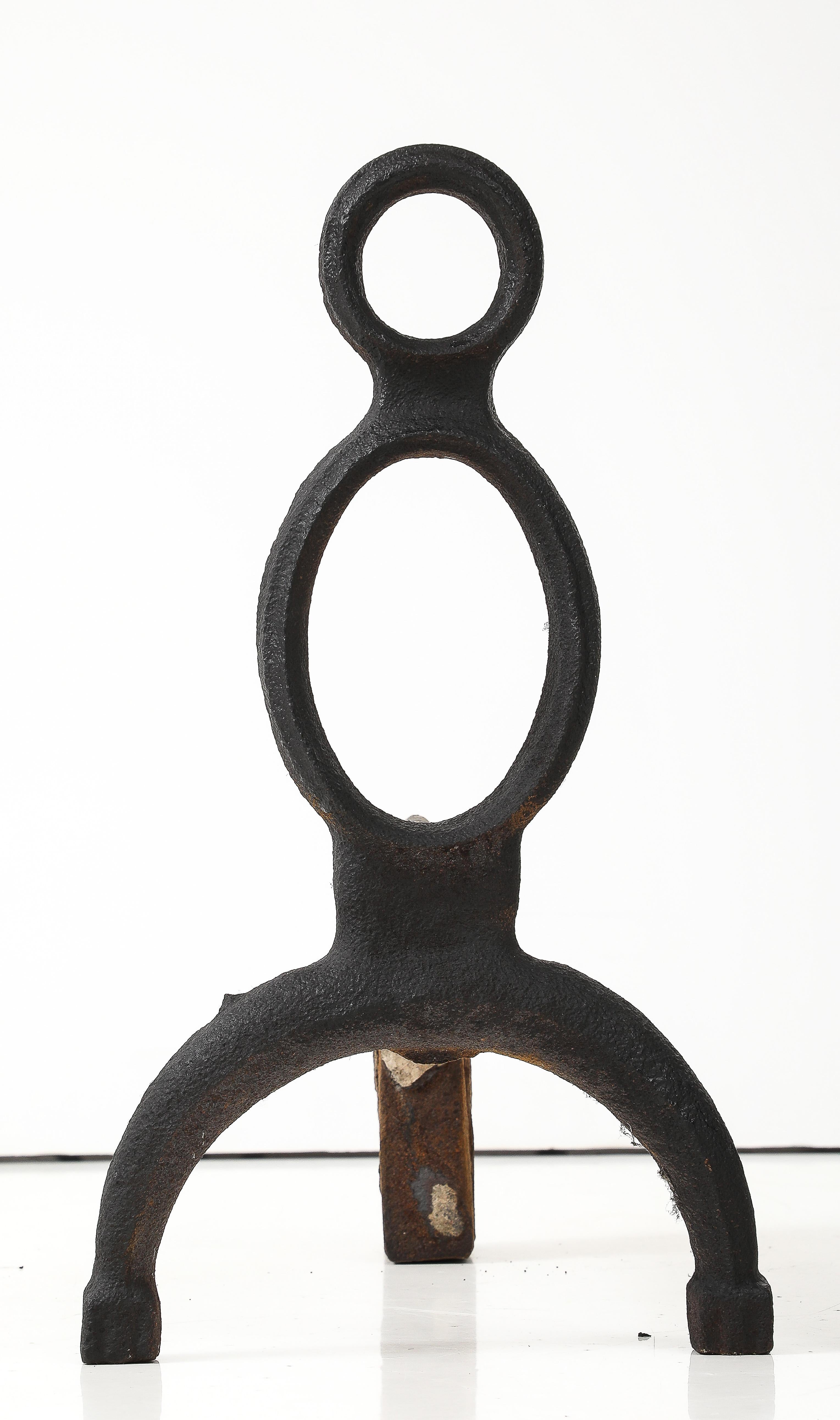 French Pair of 1930's cast iron andirons For Sale