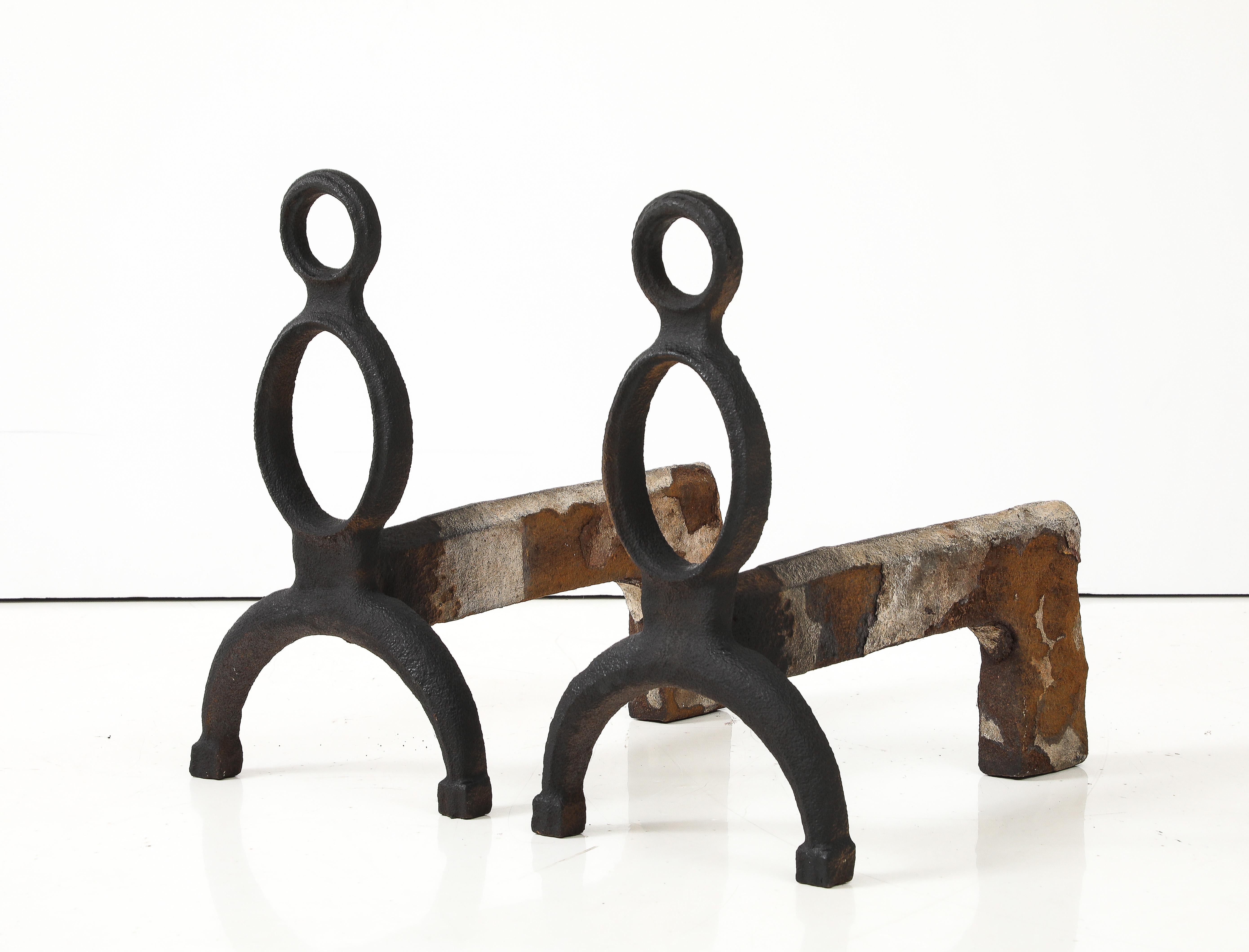 Pair of 1930's cast iron andirons In Good Condition For Sale In New York, NY