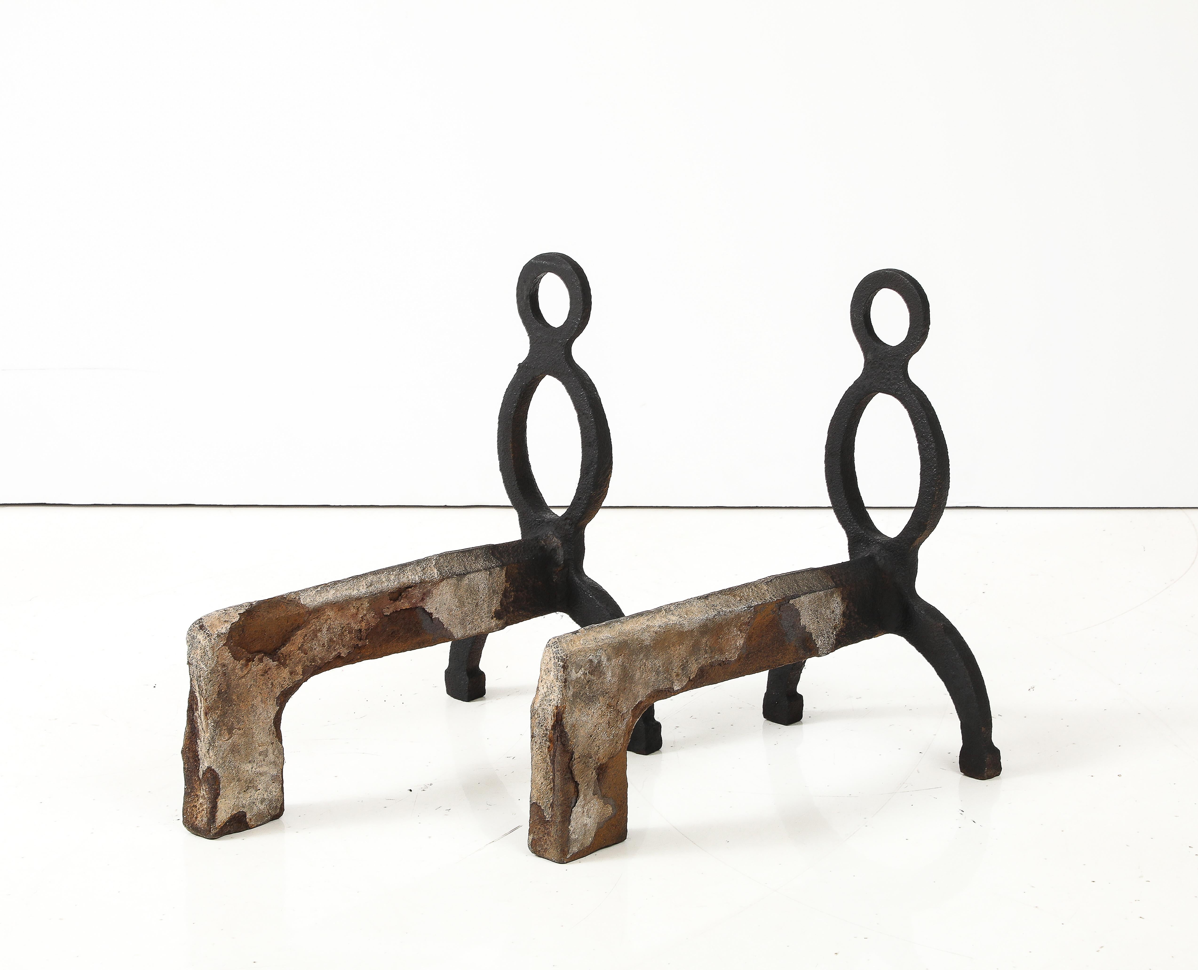 Pair of 1930's cast iron andirons For Sale 1